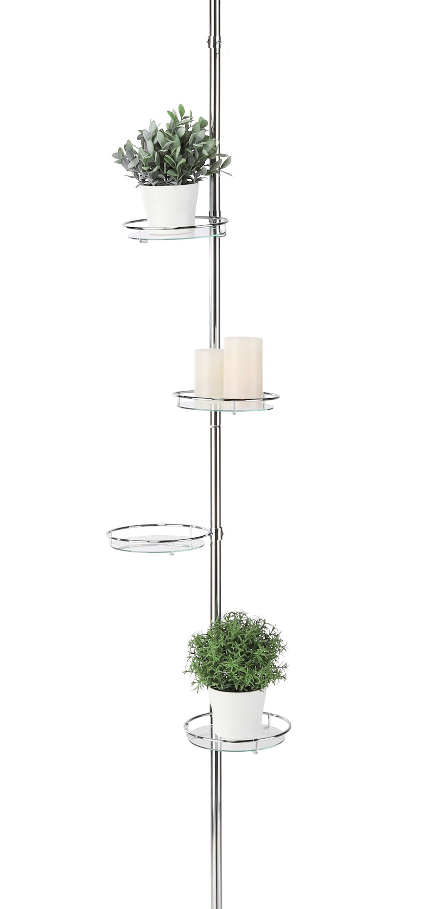 Metall Teleskop Blumenregal silber - 4 Ablagen - ausziehbares Pflanzenregal mit Glas Böden