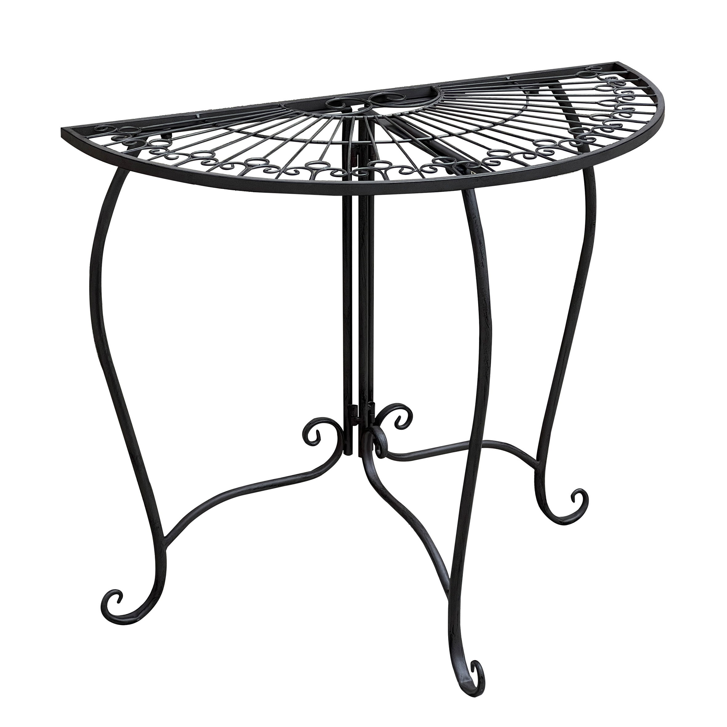 Metall Beistelltisch halbrund schwarz - 80 x 71 cm - Gartentisch im Romantic Vintage Design