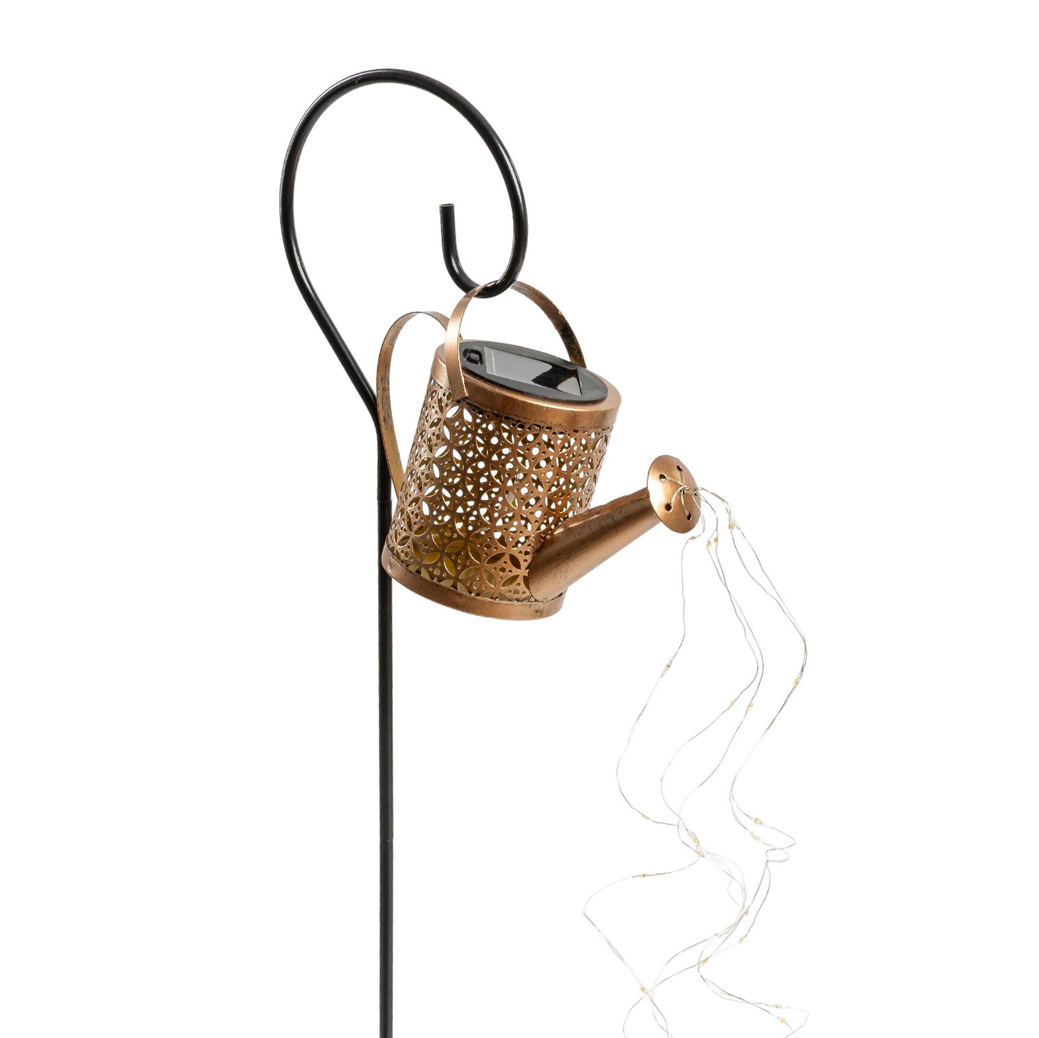 LED Solar Gießkanne mit Erdspieß - 21 x 16 cm - Garten Deko Beleuchtung 40 LED in warm weiß beleuchtet