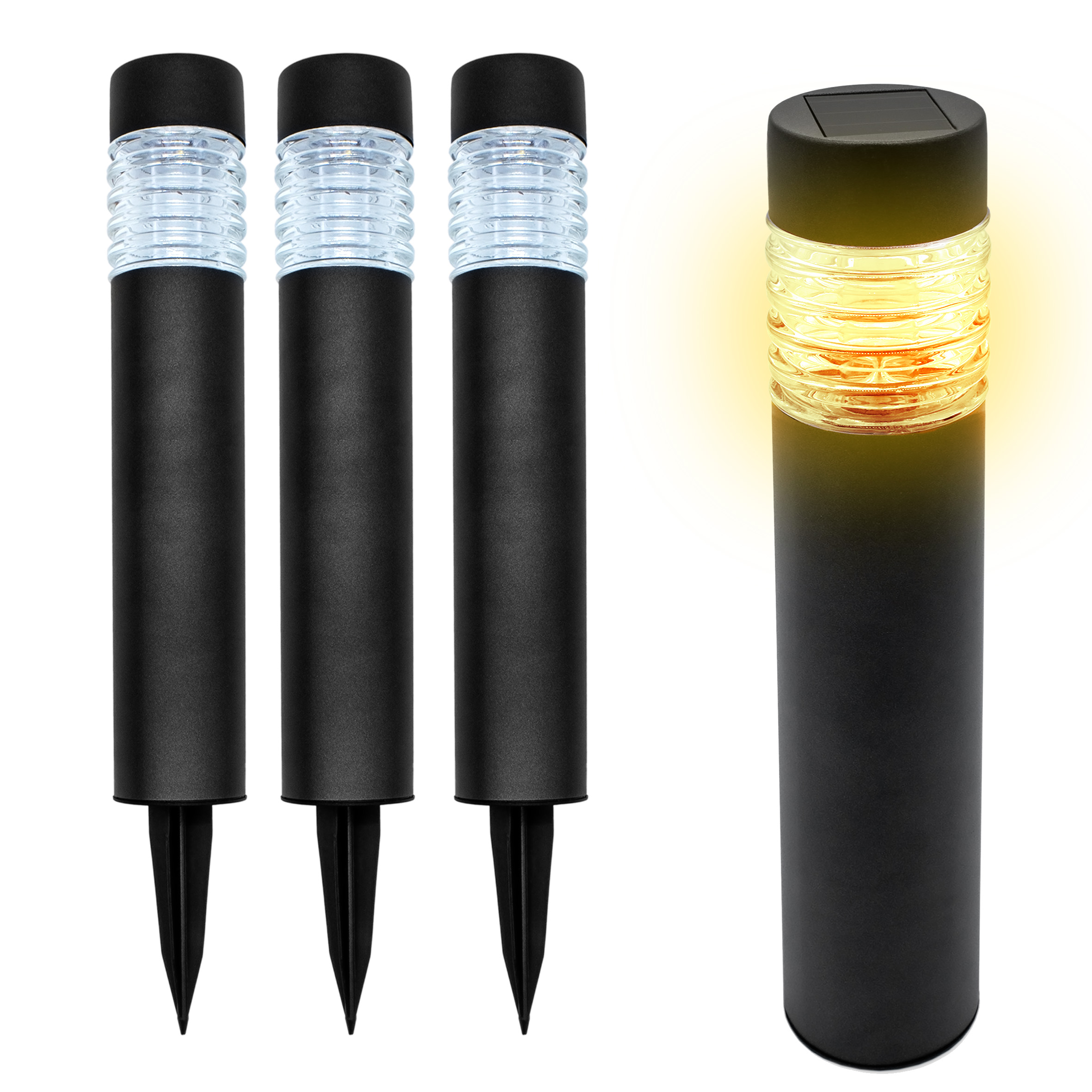 Edelstahl Solar Gehwegleuchte 42 x 8 cm - 4er Set / anthrazit - Garten Wegeleuchte warm weiß