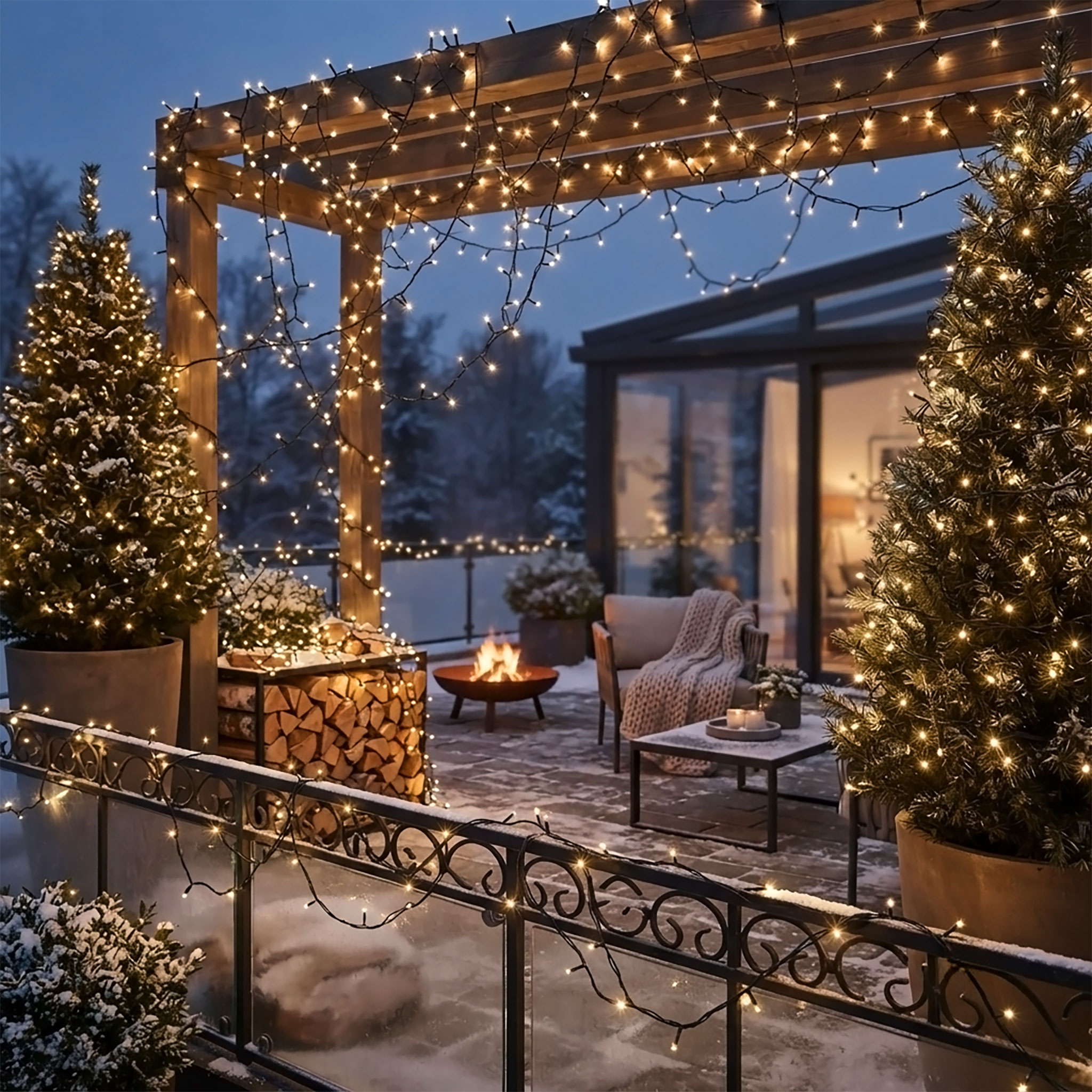 LED Weihnachts Lichterkette warm weiß - 24 m / 320 LED - Garten Deko Beleuchtung mit Timer