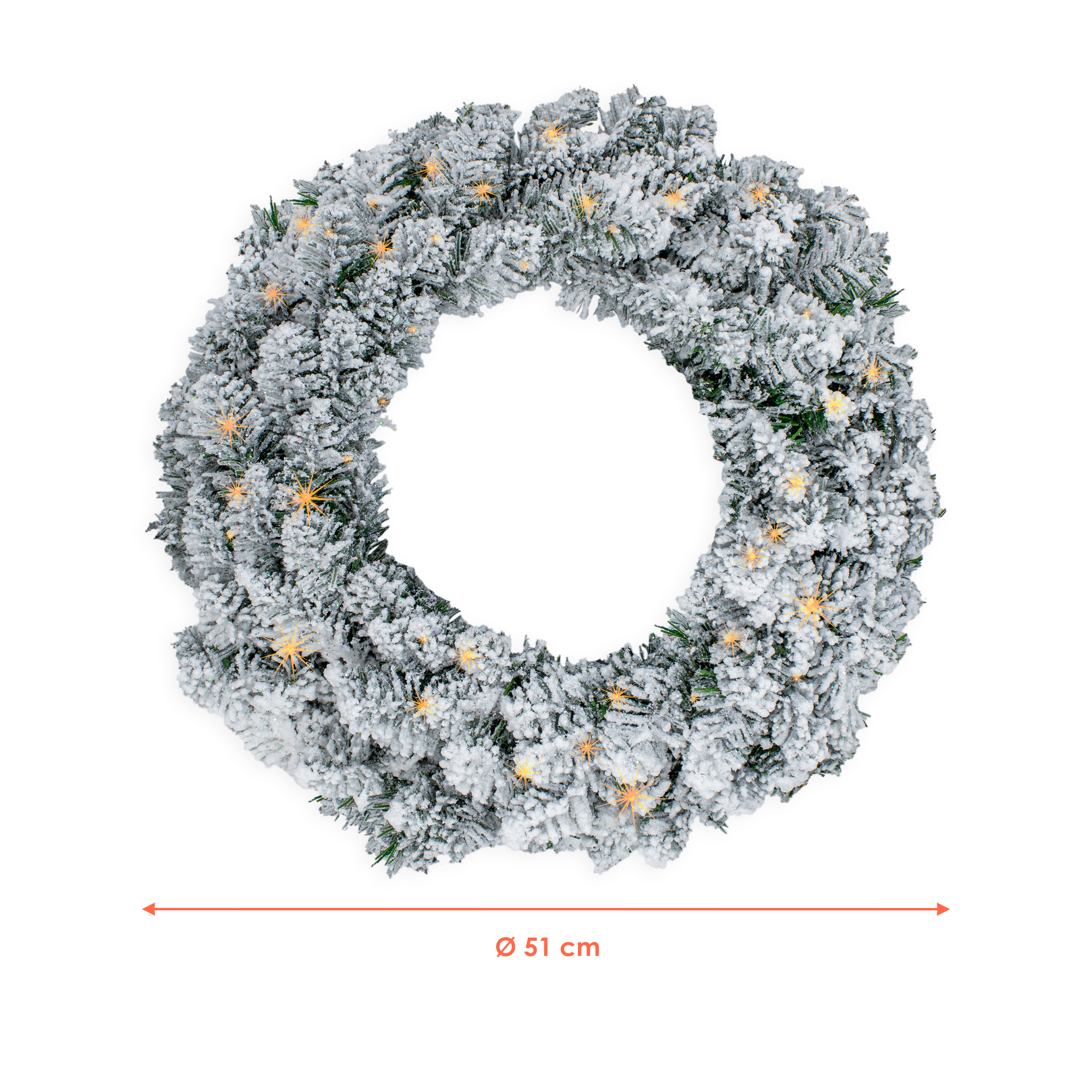 LED Tannenkranz mit Schnee und Glitzer warm weiß beleuchtet - 51 cm / 35 LED - Weihnachtskranz Batterie betrieben mit Timer