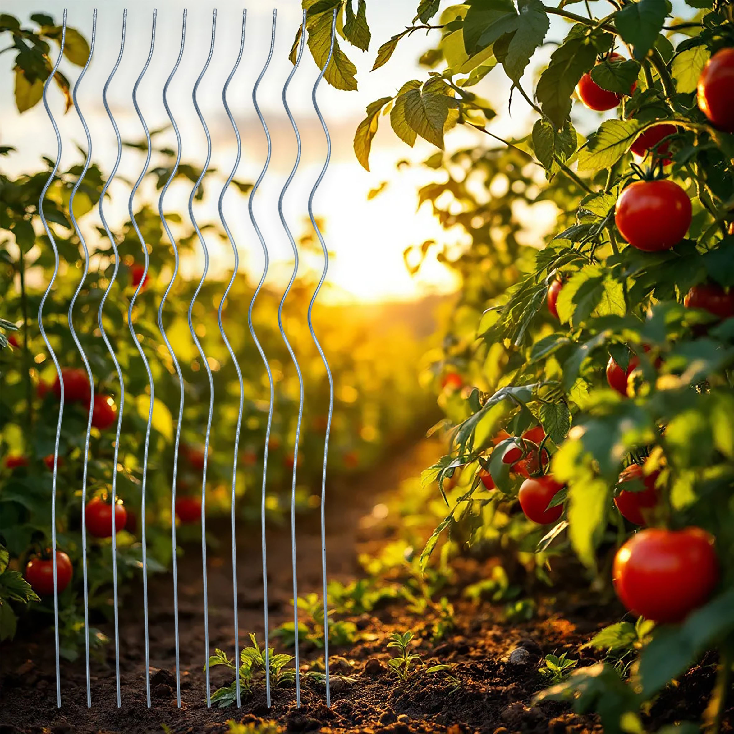 Tomaten Spiralstab verzinkt 110 cm - 10er Set - Metall Rankstab für Tomatenpflanzen