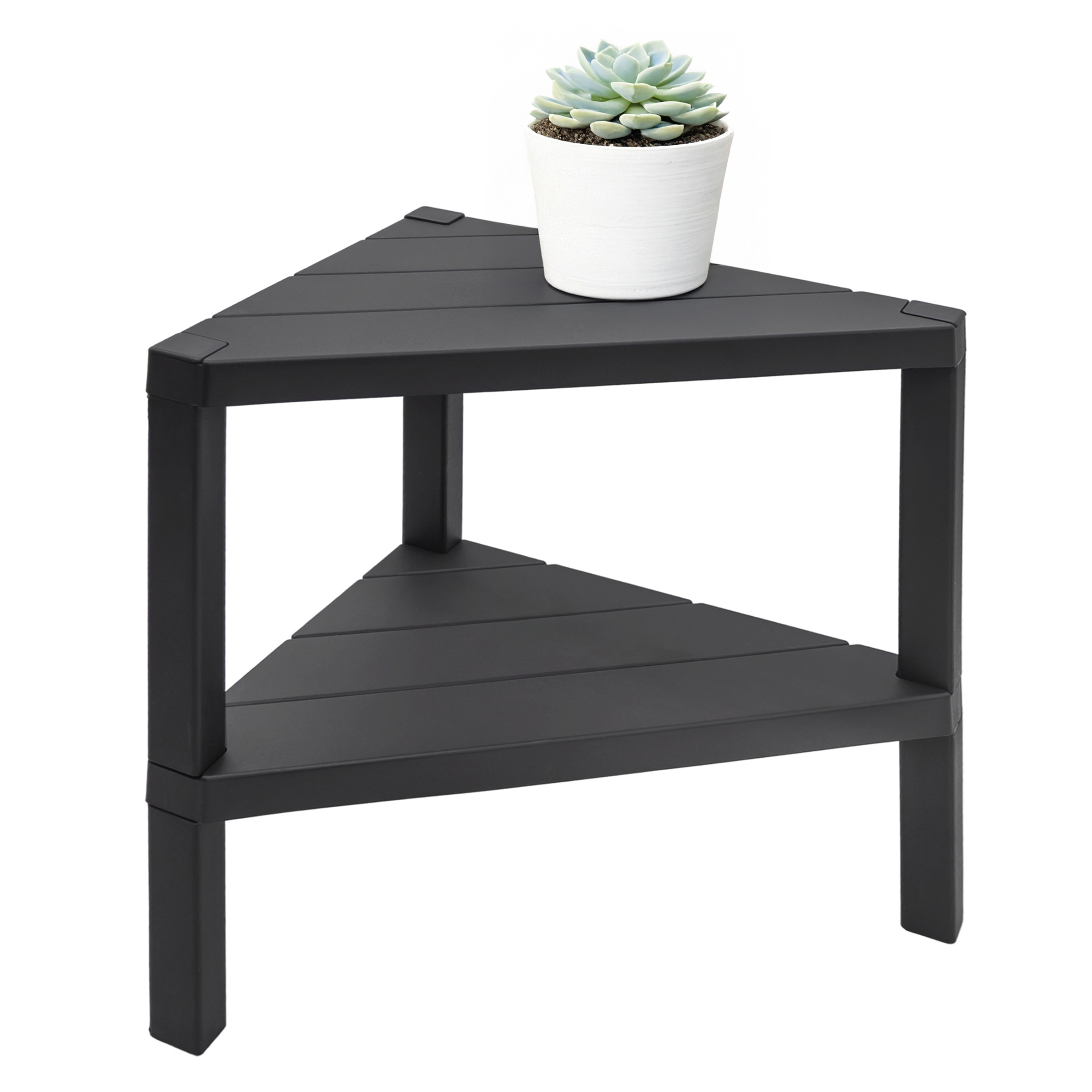 Kunststoff Beistelltisch dreieckig in anthrazit - 46 x 45 cm - Eckregal klein mit 2 Ablagen