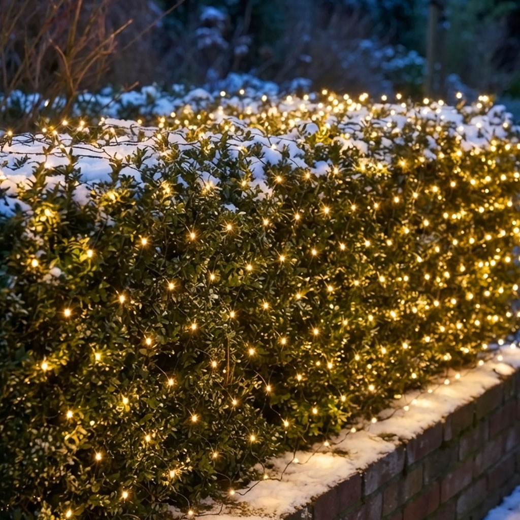 LED Lichternetz 300 x 150 cm für Außen - warm weiß - Garten Deko Lichter Vorhang mit 320 LED