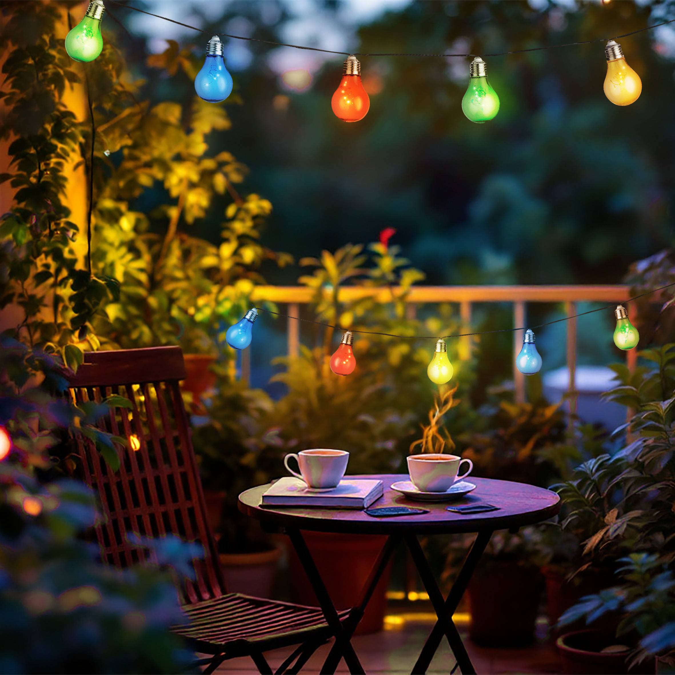 LED Solar Lichterkette mit 10 bunten LED Glühbirnen - 450 cm - Garten Dekobeleuchtung mit farbigen Lampen