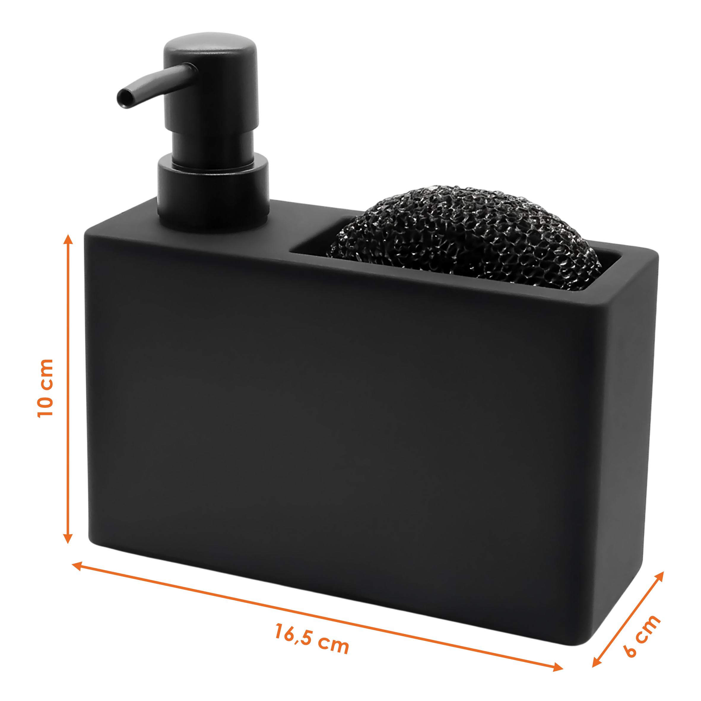 Seifenspender schwarz matt nachfüllbar 320 ml mit Schwamm - 16 x 10 cm - Design Pumpspender für Flüssigseife mit Schwammhalter