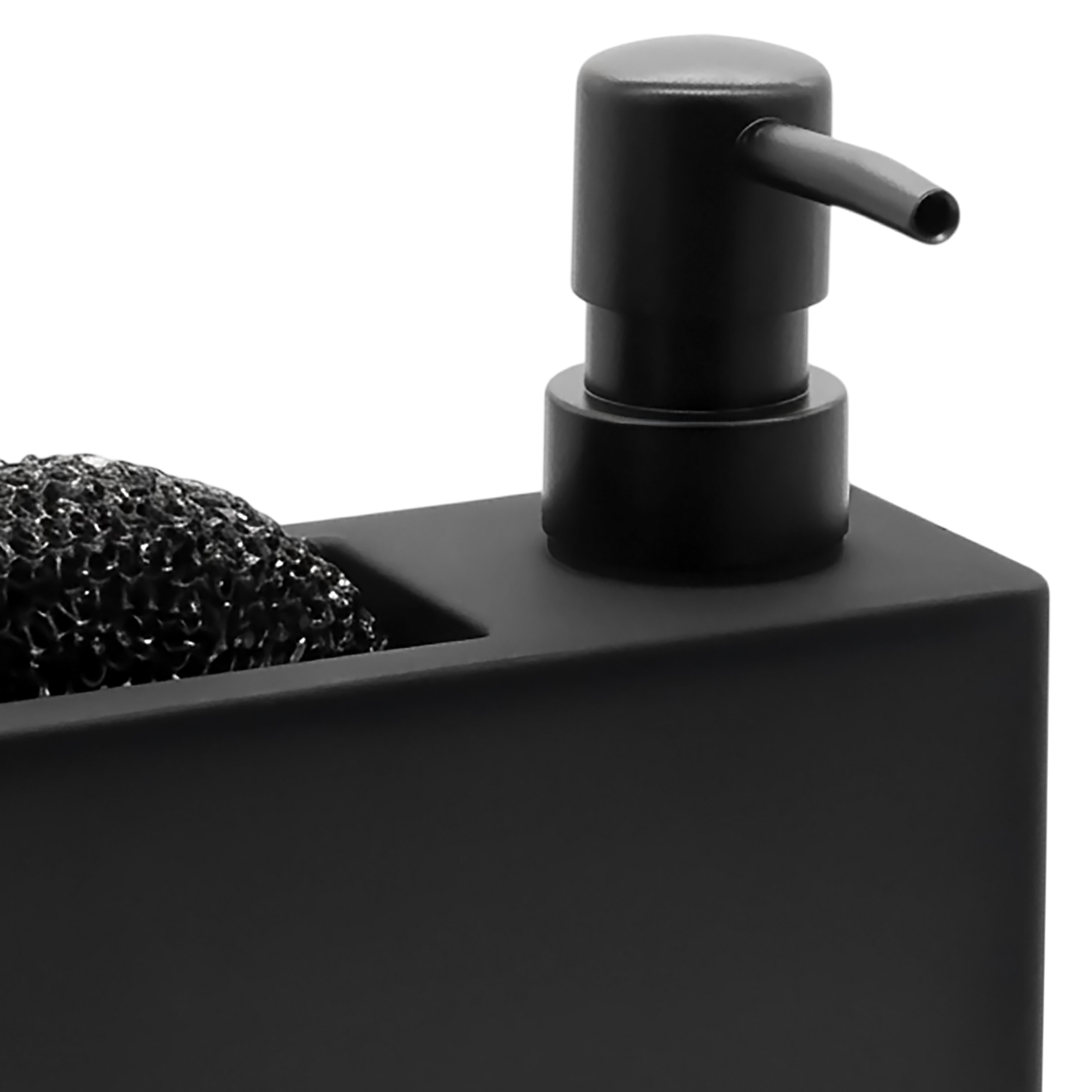 Seifenspender schwarz matt nachfüllbar 320 ml mit Schwamm - 16 x 10 cm - Design Pumpspender für Flüssigseife mit Schwammhalter