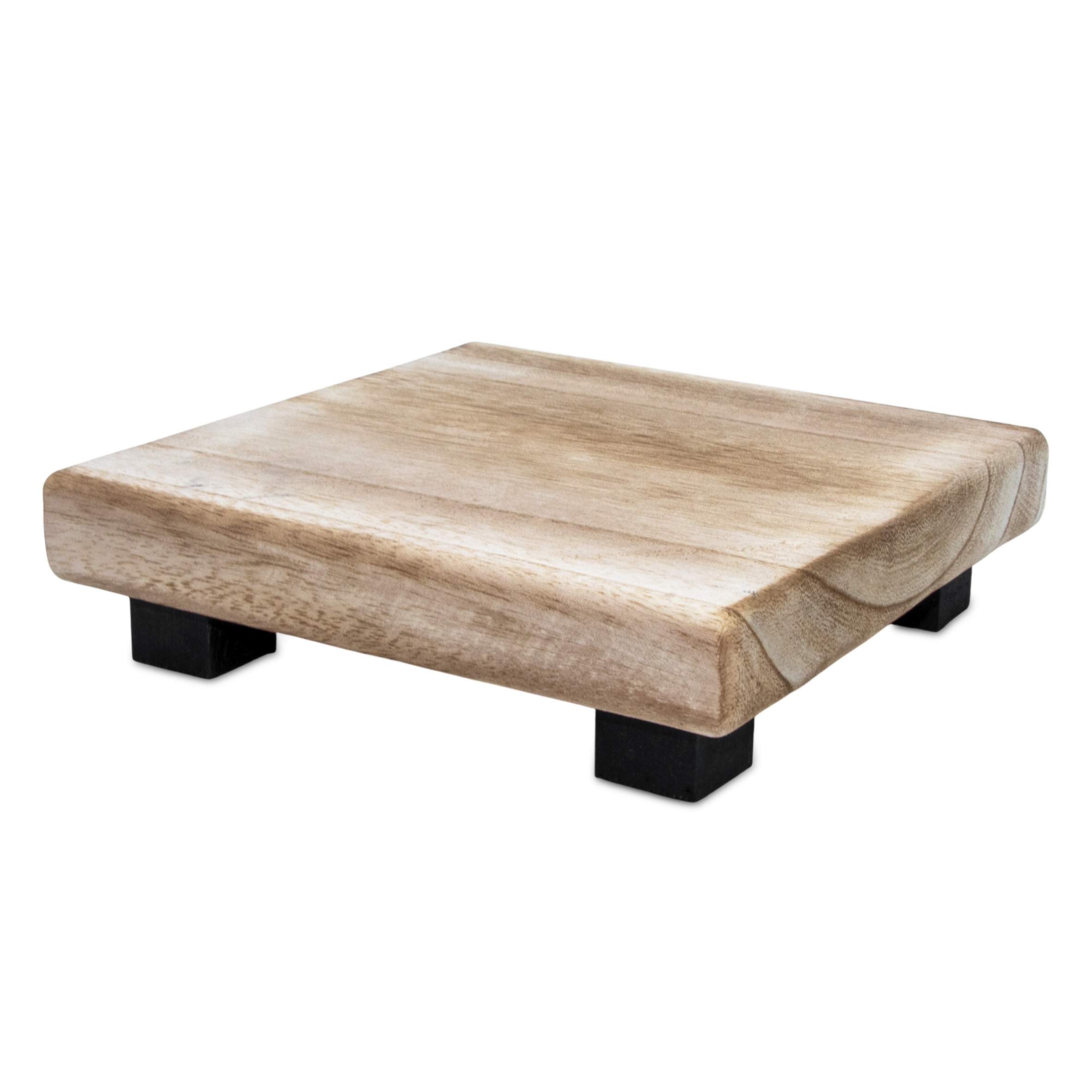 Holz Blumenhocker natur eckig klein  - 21 x 21 cm - Mini Pflanzenhocker mit 4 Füßen in schwarz