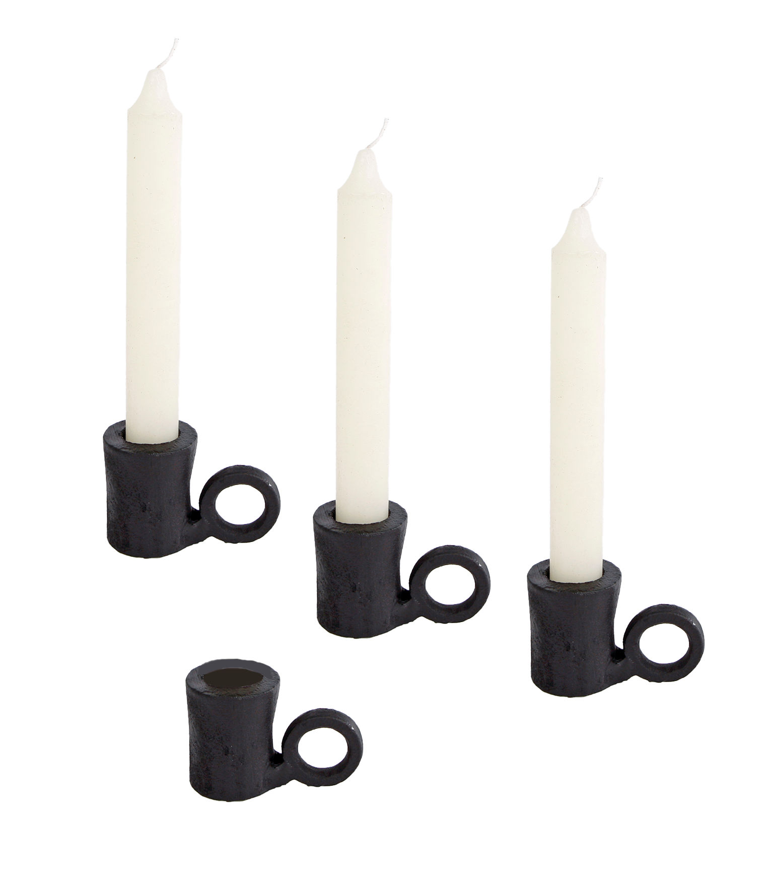 Metall Kerzenhalter schwarz 4,5cm - 4er Set - Tafel Stab Kerzen Ständer Leuchter