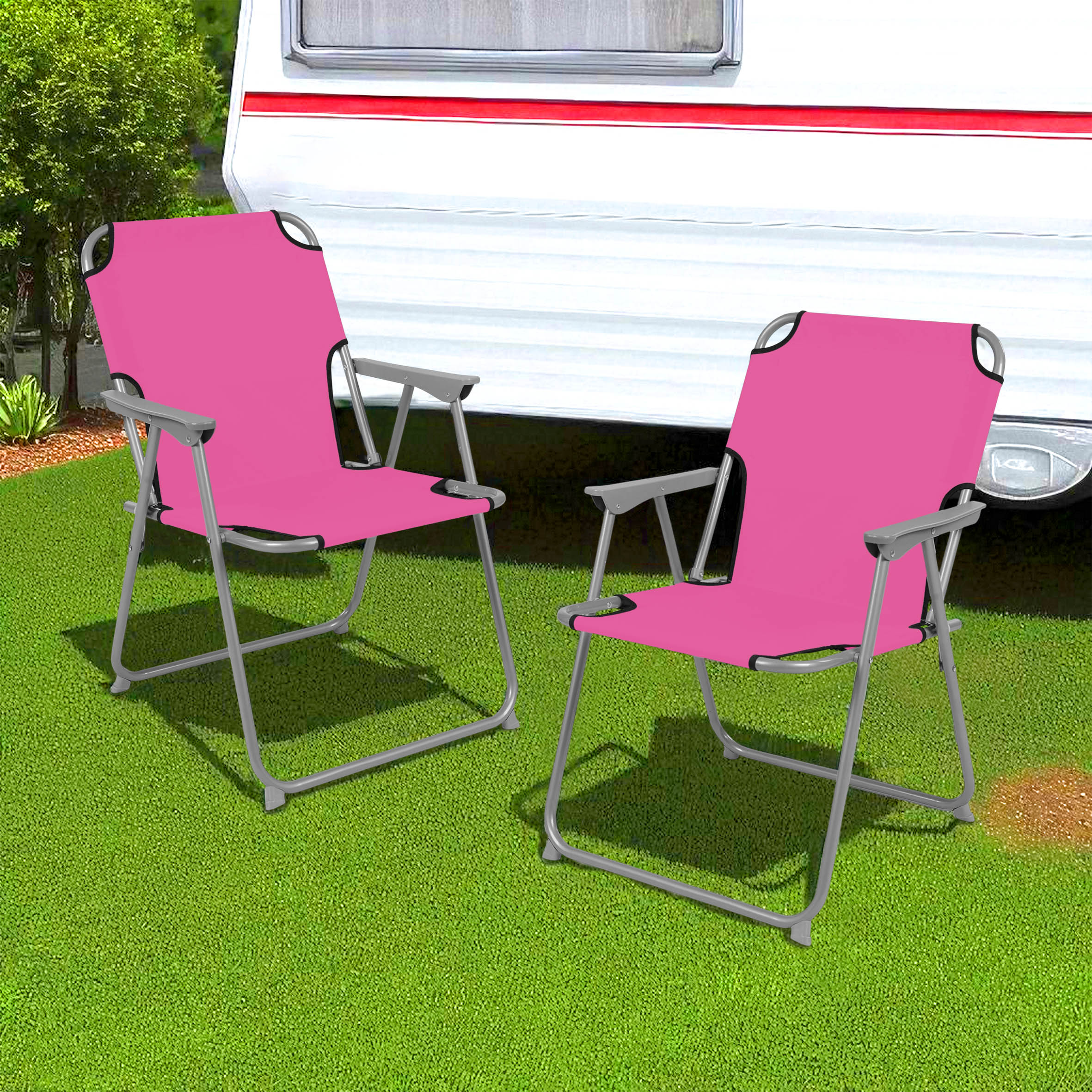 Camping Klappstuhl pink belastbar bis 120 kg - 2er Set - Klassischer Campingstuhl klappbar