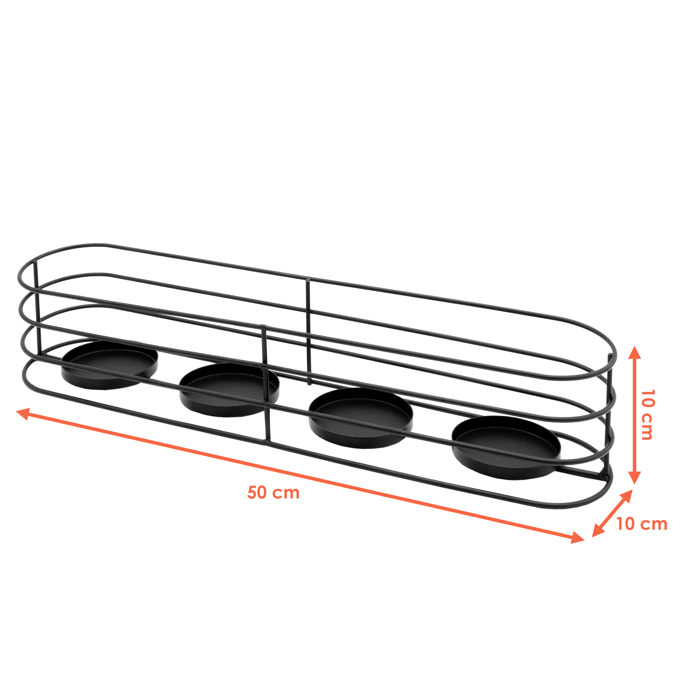Metall Advents Kerzenhalter länglich schwarz - 50 x 10 cm - Kerzenständer mit 4 Kerzentellern für Stumpenkerzen