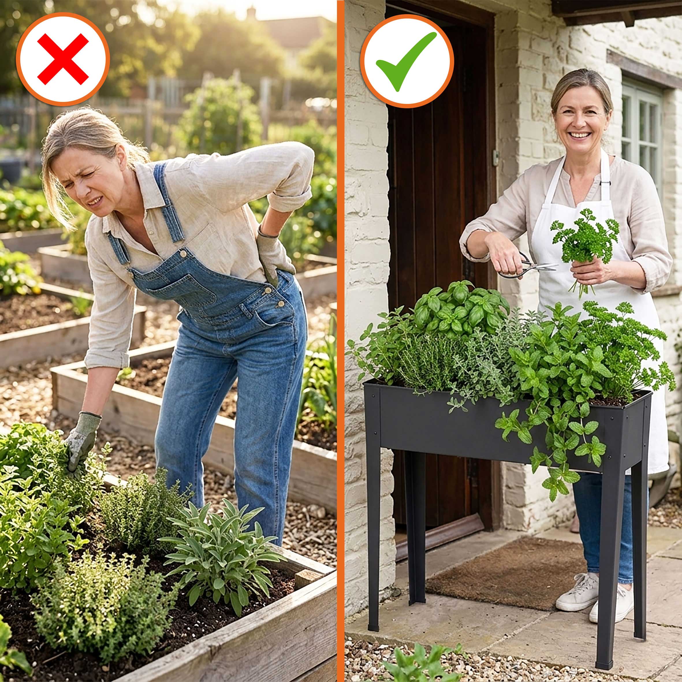 Garten Hochbeet aus Metall anthrazit mit Fußkappen – 102 x 80 cm – Pflanzbeet pulverbeschichtet für Gemüse und Blumenbeete