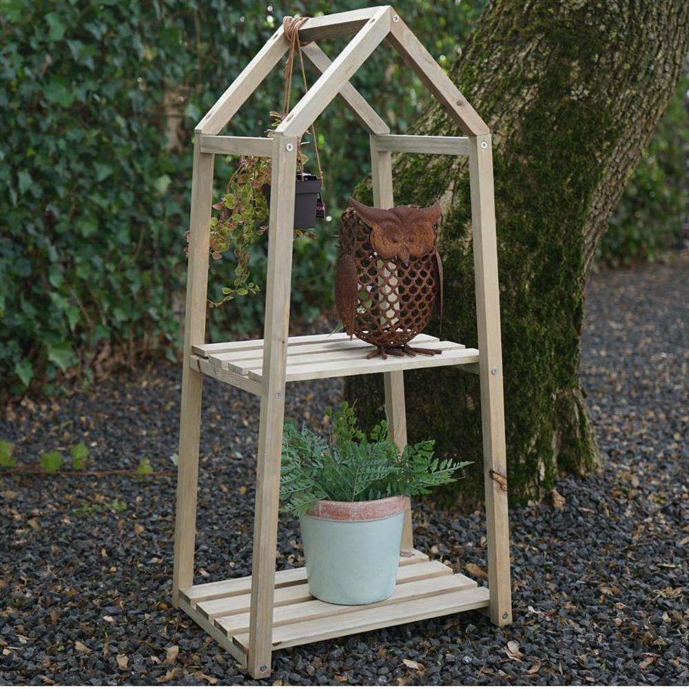Holz Blumenregal mit 2 Ablagen natur - 76 x 36 cm - Pflanzentreppe aus FSC Holz