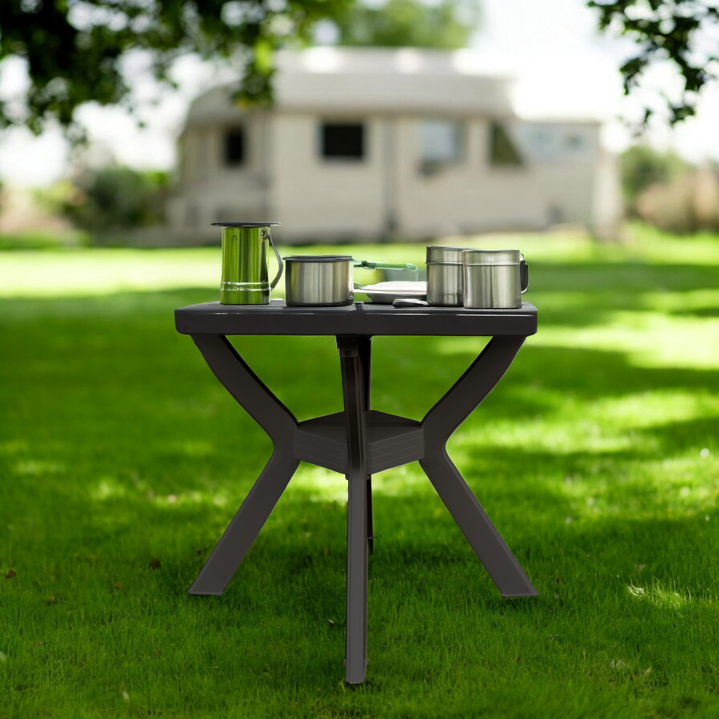 Kunststoff Gartentisch quadratisch 70 cm - anthrazit - Campingtisch im klassischen Design