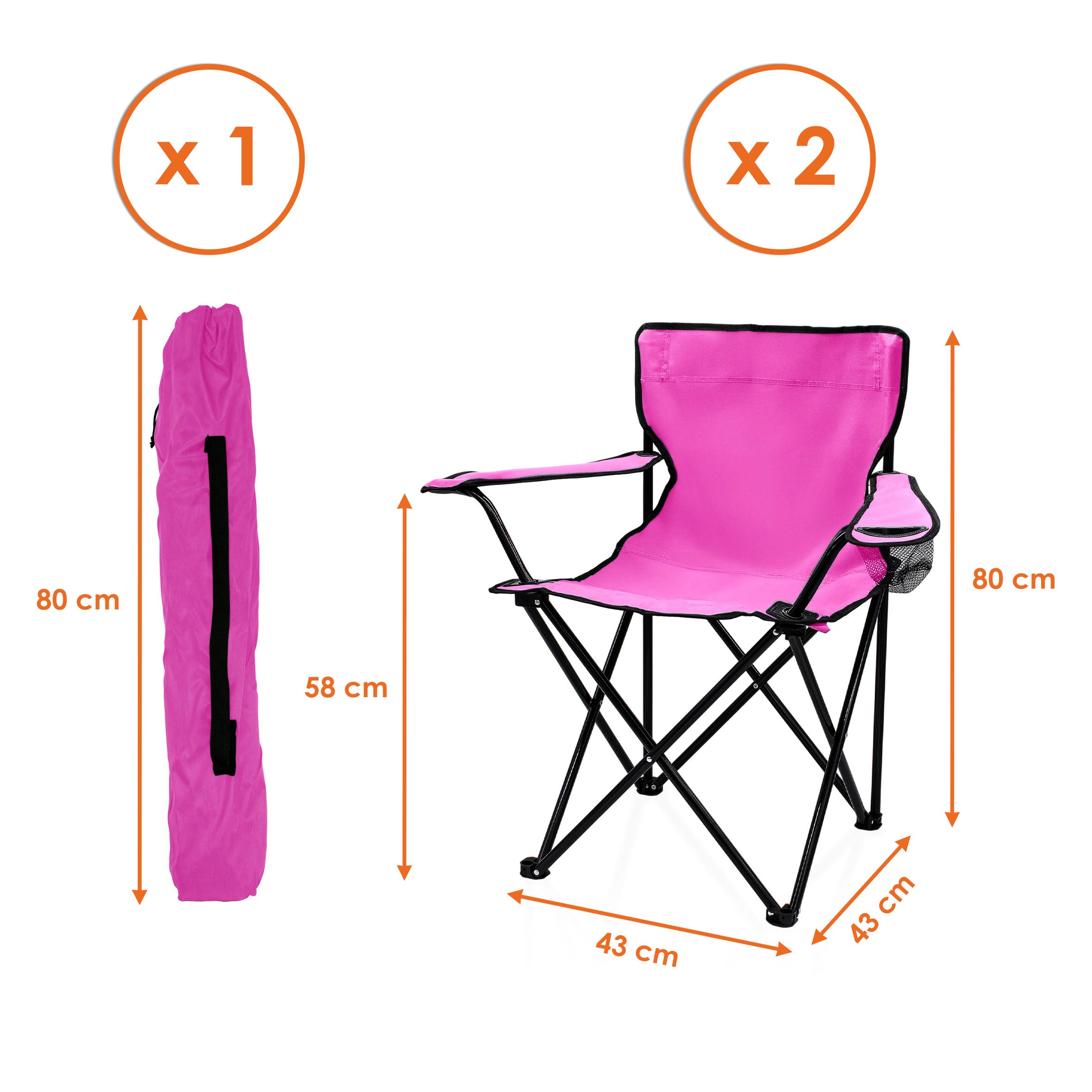 Camping Sitzgruppe 3-teilig mit Aluminium Klapptisch und Tragetasche - pink - Garten Tischgruppe mit 2 Campingstühlen bis 100kg