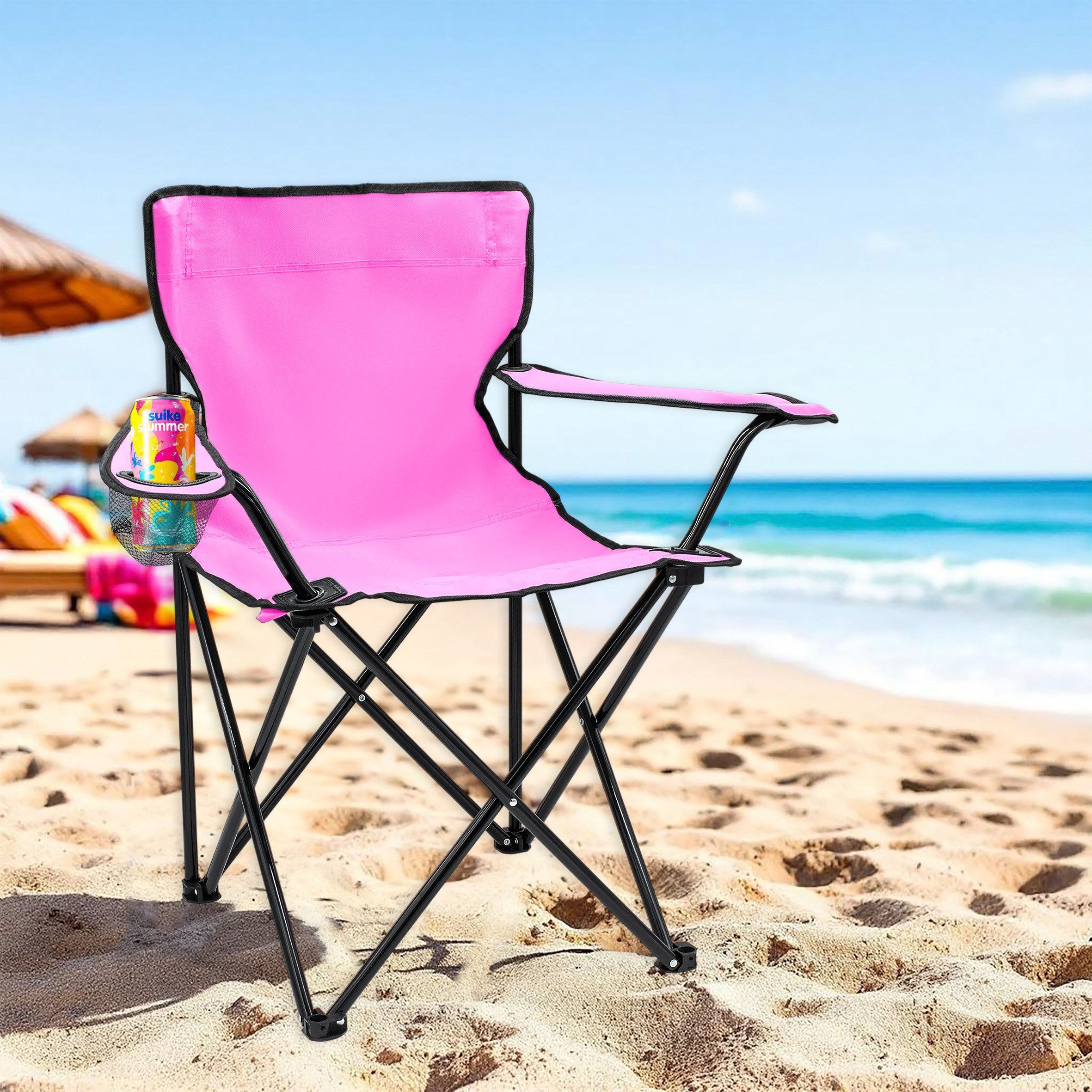 Campingstuhl mit Getränkehalter - 9 verschiedene Farben - Camping Strand und Garten Klappstuhl