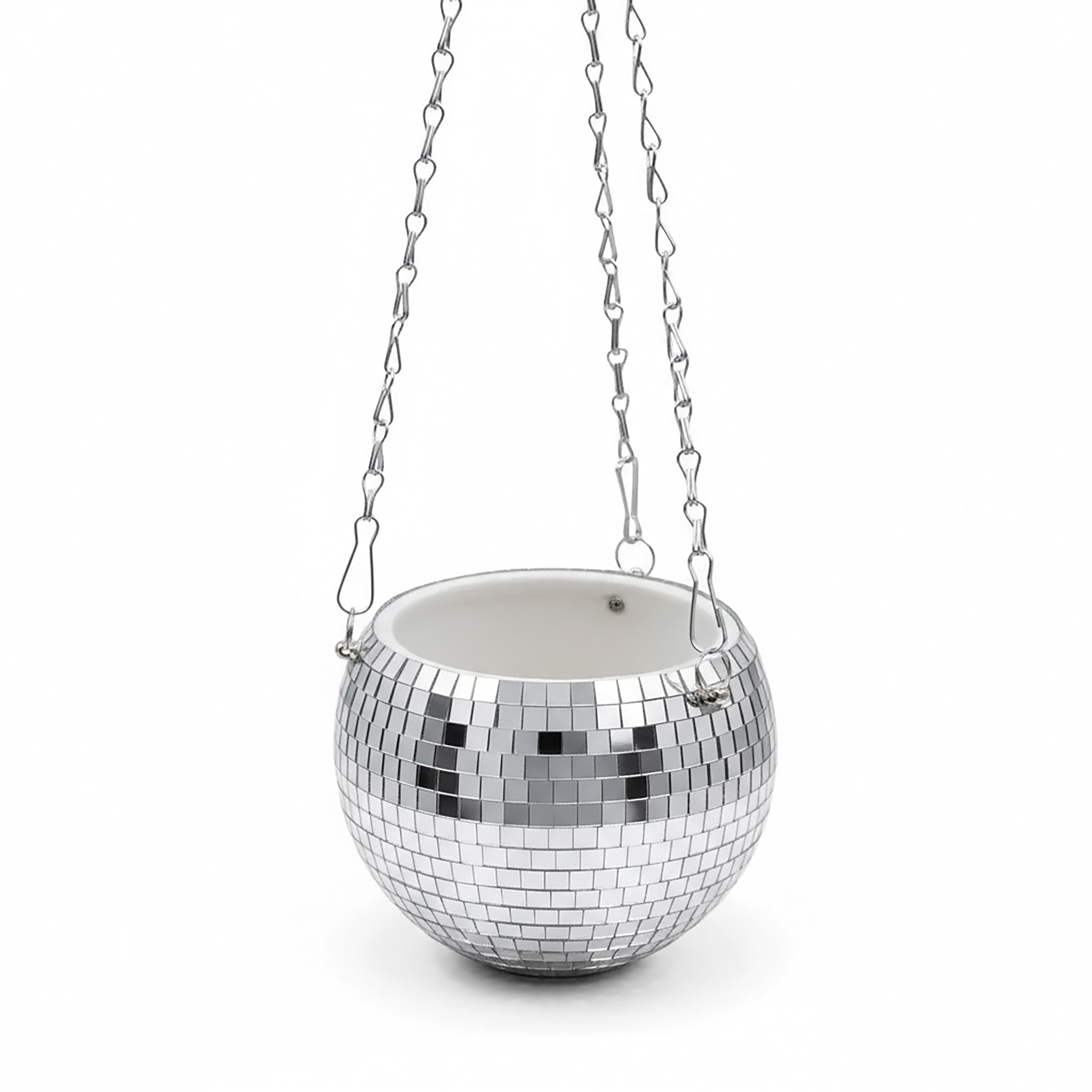 Hänge Pflanztopf im Discokugel Design 15 cm mit Metallkette - 2er Set - Blumenampel in Spiegelkugel Optik zum Aufhängen