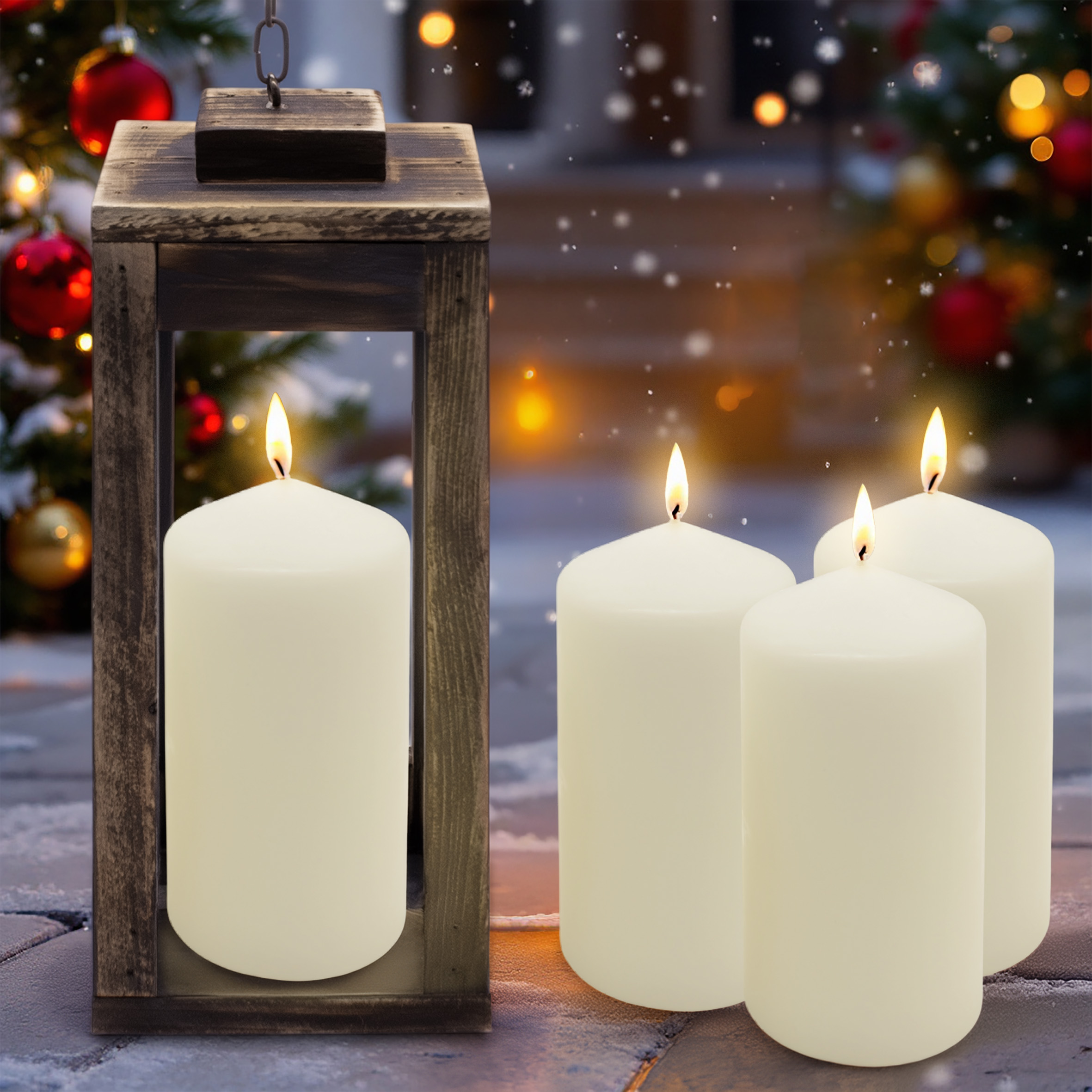 Echtwachs Stumpenkerze 4er Set 15 x 7 cm - creme weiß - Blockkerze für Adventskranz und Laternen