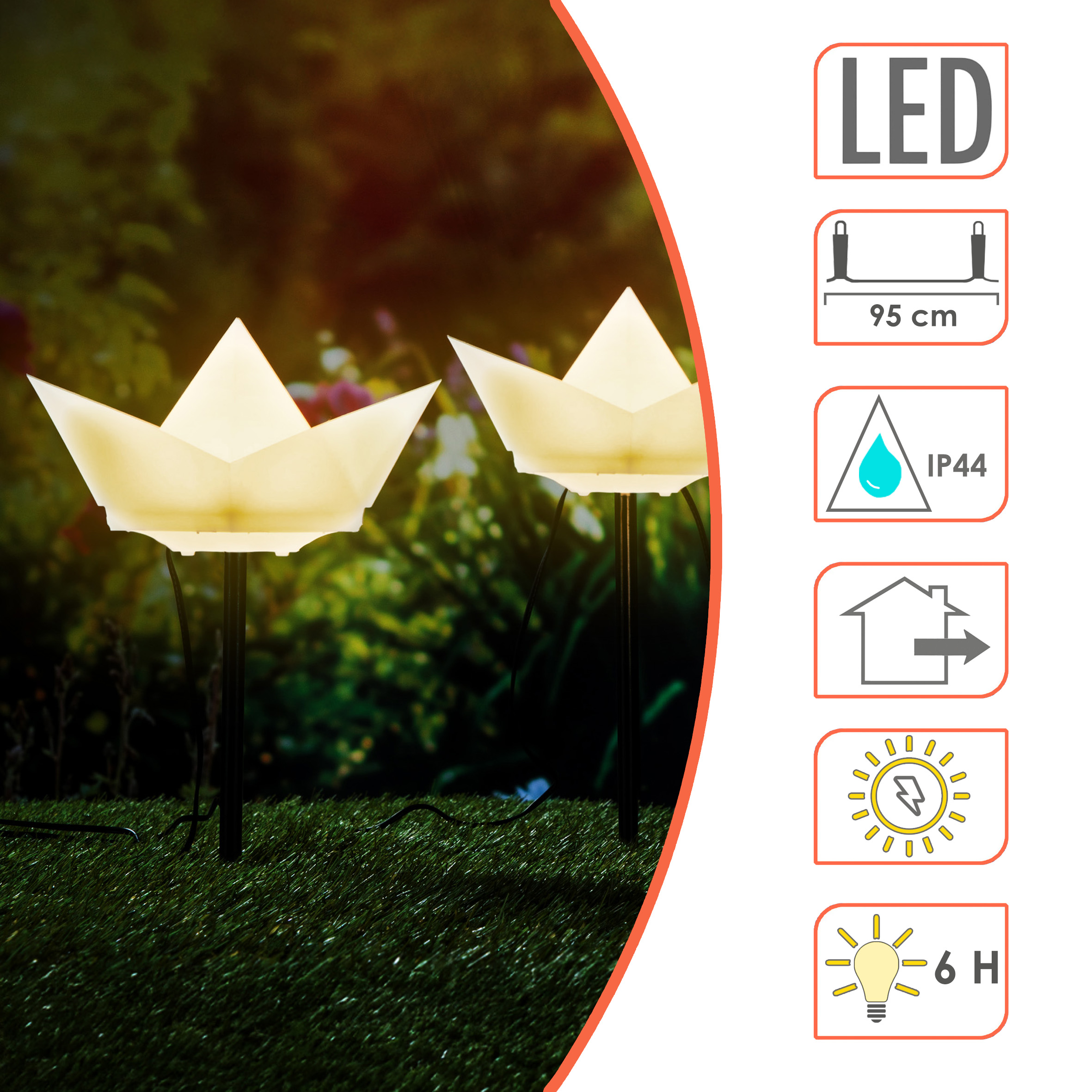 Solar Gartenstecker "Papierboot" - 3er Set - Deko Garten Beleuchtung mit LED in warm weiß