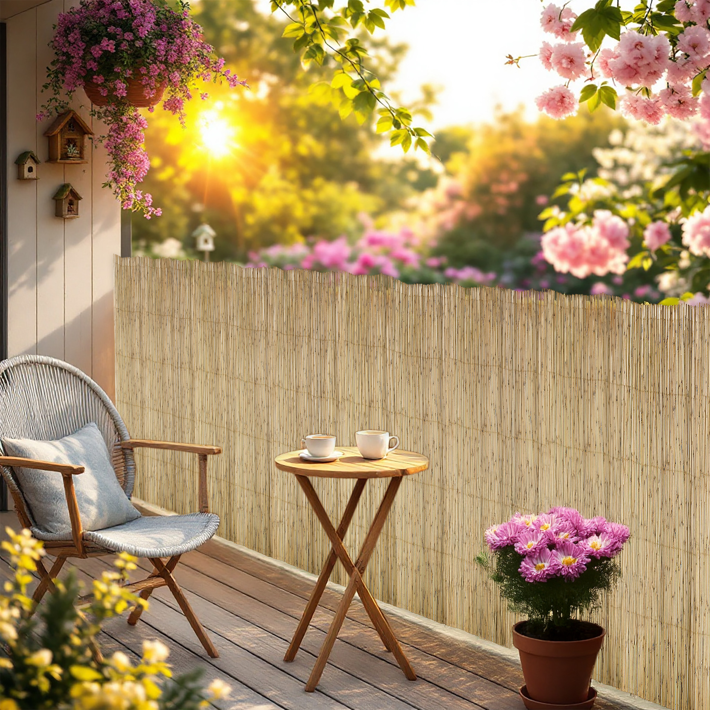 Sichtschutz Matte aus natürlichem Schilf - 500 x 100 cm - Schilfrohr Windschutz Zaun blickdicht