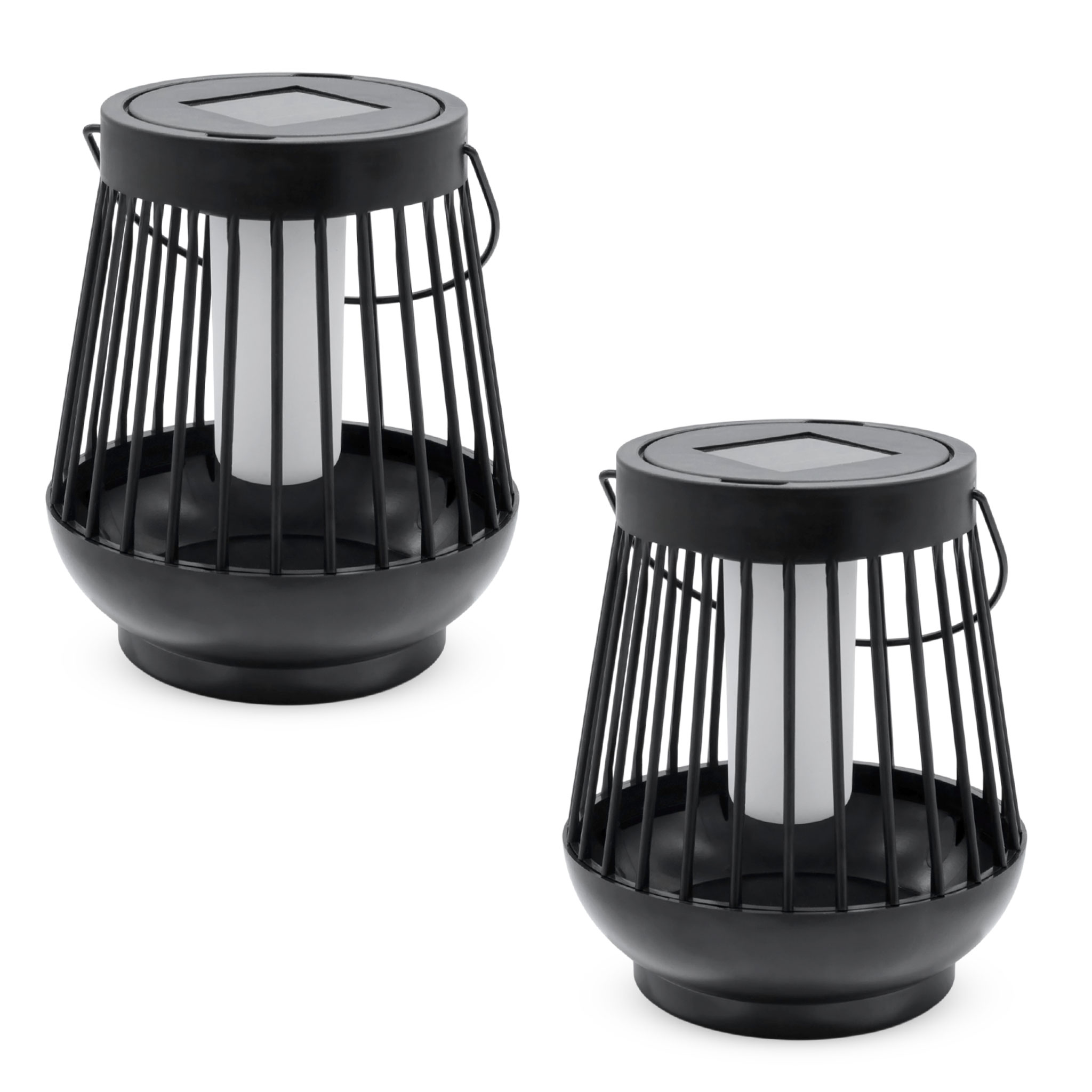 Solar Laterne schwarz 15 x 13 cm mit Flammeneffekt - 2er Set - LED Deko Lampe für Außen zum Hängen oder Stellen