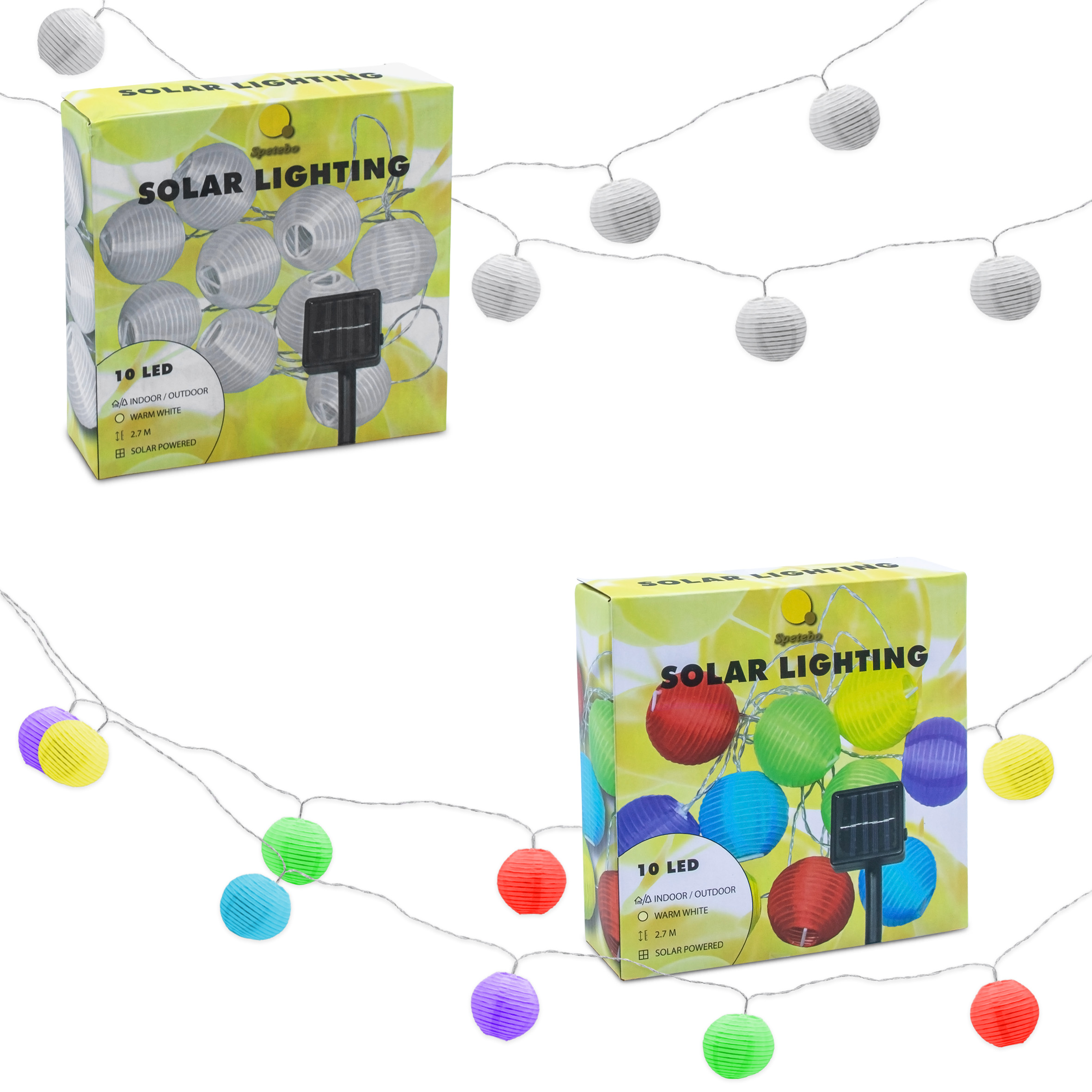 LED Solar Lichterkette - 10 LED - Party Beleuchtung mit weißen Lampions