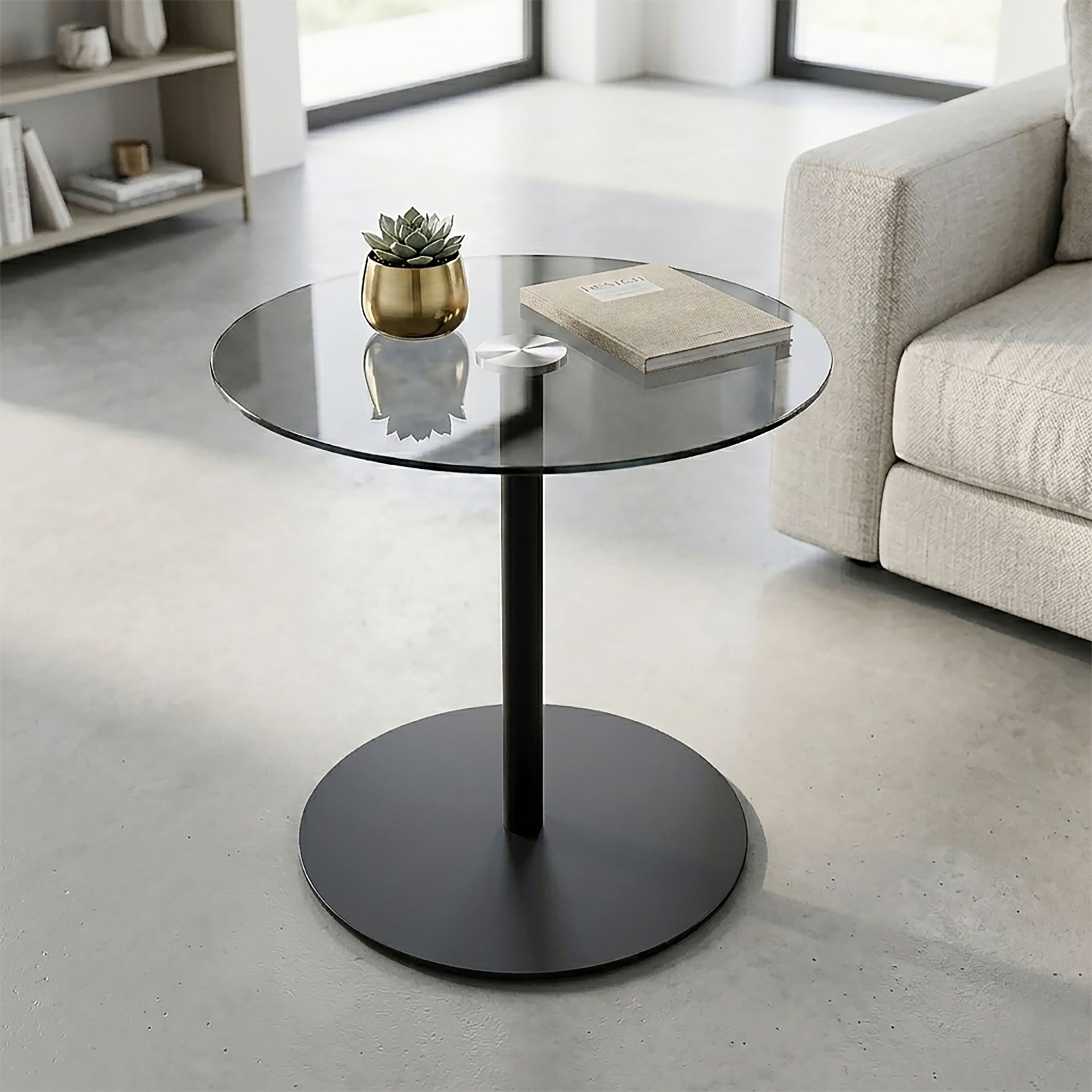 Metall Beistelltisch rund mit Glasplatte - 43 x 40 cm - Couchtisch im Modernen Bistrotisch Design