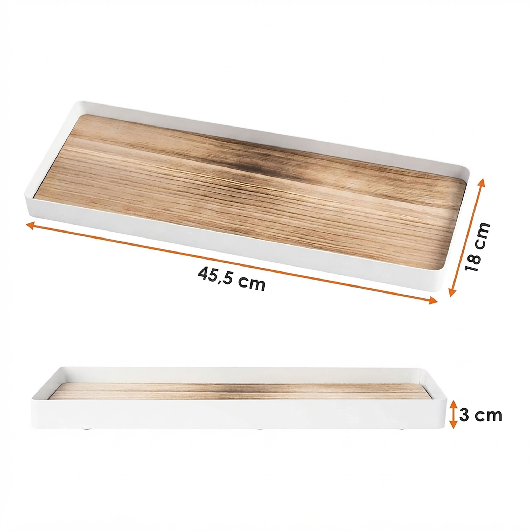 Kerzentablett mit Metall Rahmen und Holz Boden - 45 cm x 18 cm - Deko Tablett weiß natur rechteckig mit Rand