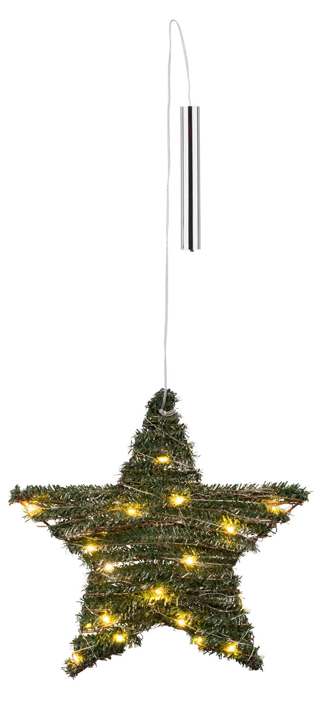 LED Weihnachtsstern zum Hängen 30 cm mit Timer - grün - Deko Stern mit Kunsttanne 30 LED in warm weiß