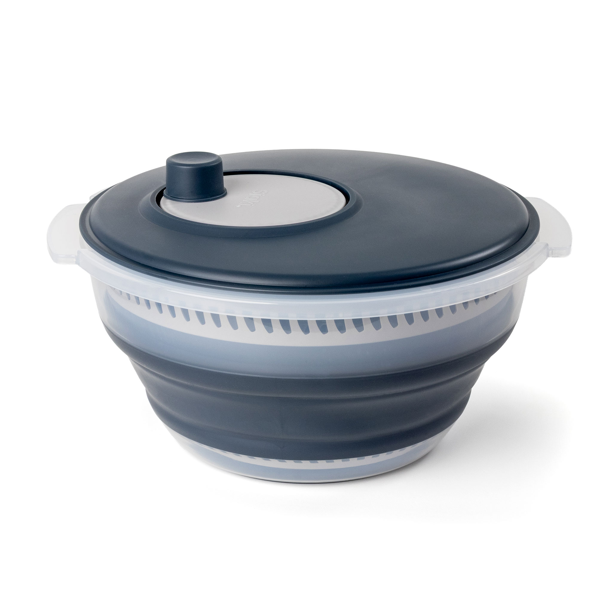 Salatschleuder faltbar Ø 27 cm mit Anti Rutsch Boden - 5 L - Salatschüssel mit Deckel und mit entnehmbaren Sieb