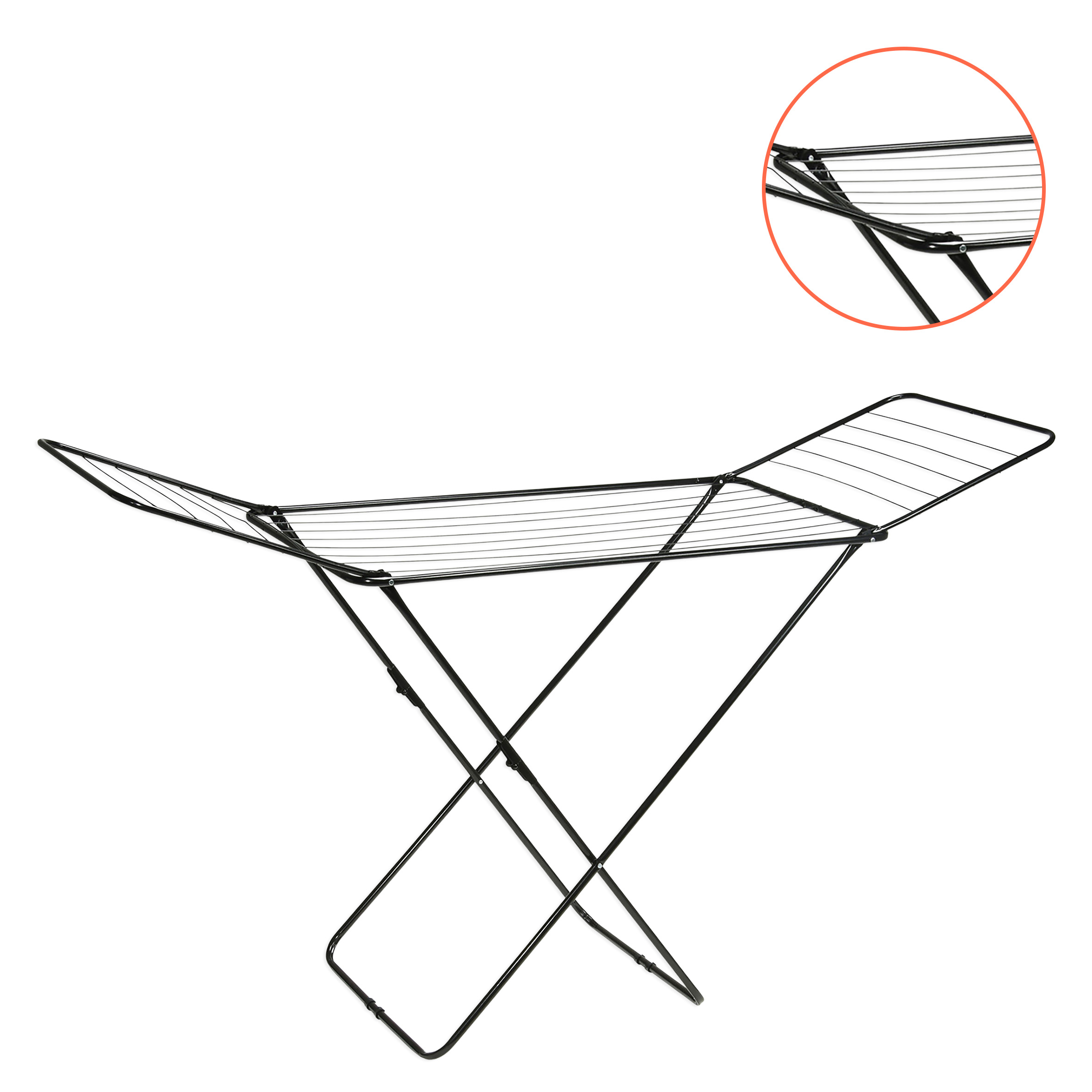 Flügel Wäscheständer schwarz klappbar 18 m - 180 x 55 cm - Metall Trockengestell ausklappbar Made in EU
