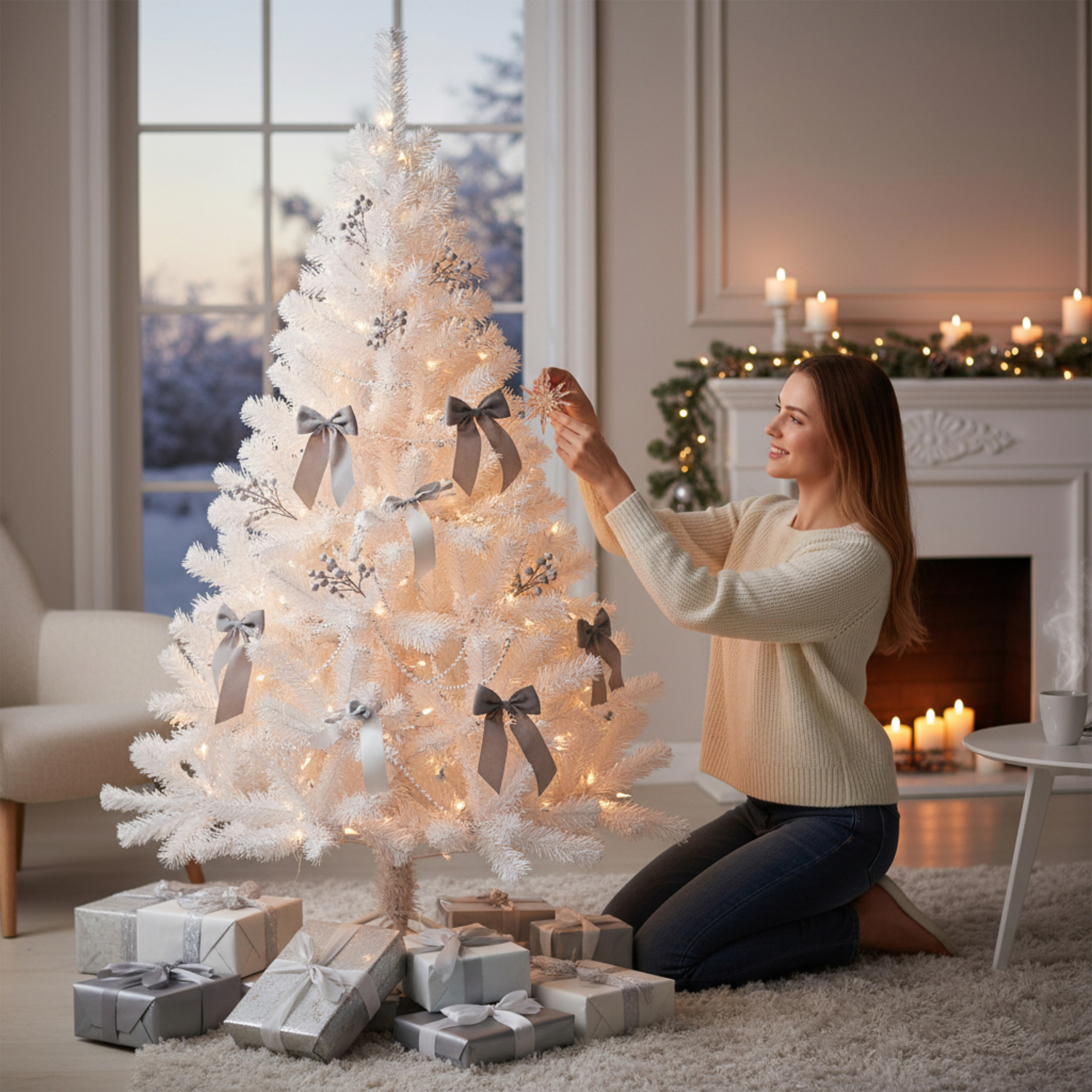Künstlicher Weihnachtsbaum - 3 Farben und 4 Größen - Kunst Tannenbaum mit Baum-Ständer