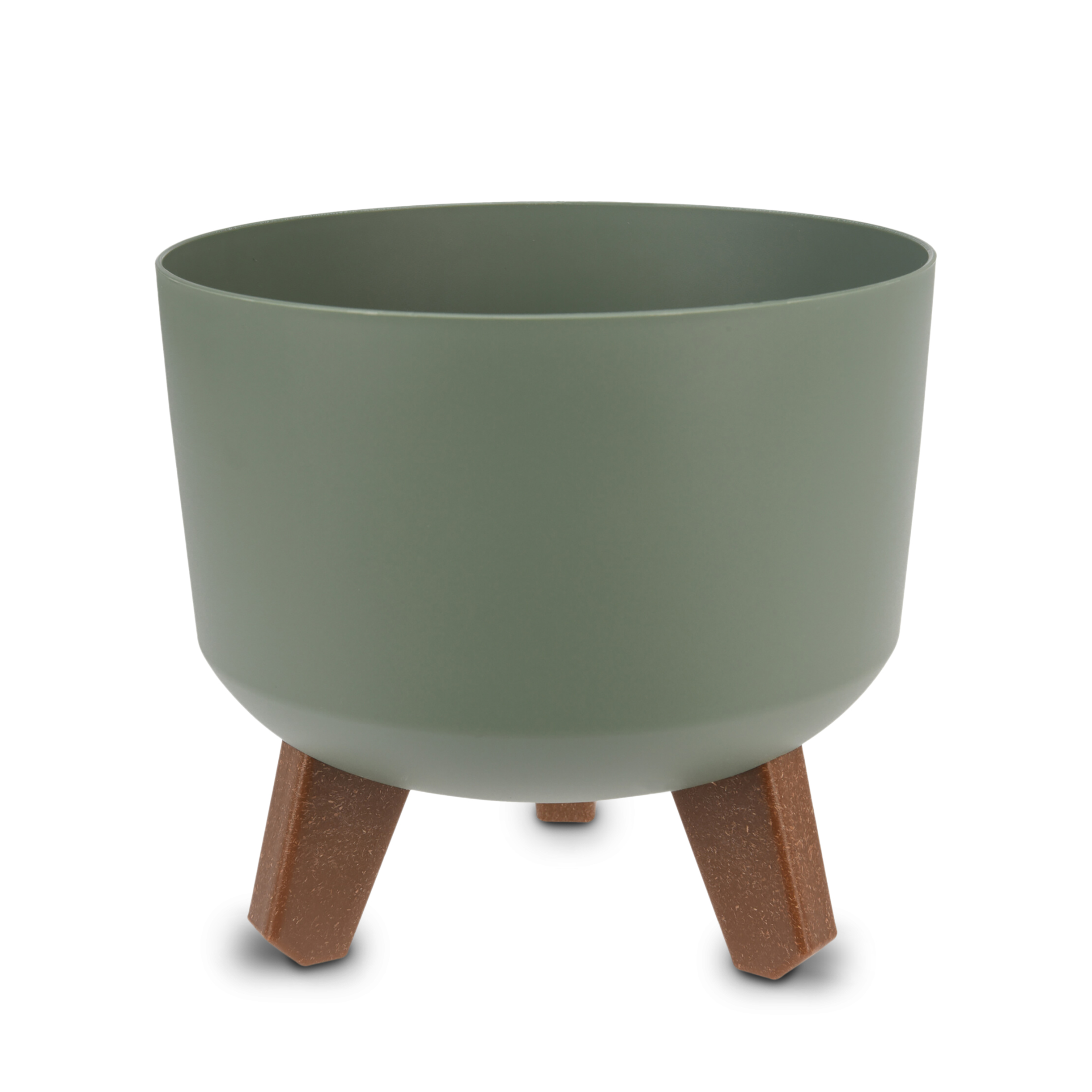 Kunststoff Blumentopf auf Füßen oliv - klein / Ø 19 cm - Pflanztopf rund mit Wasserspeicher Boden