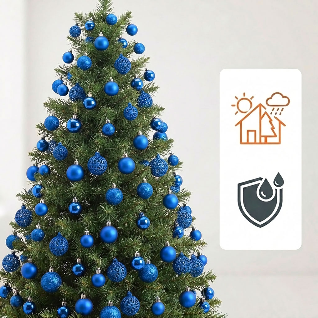 Kunststoff Christbaumkugel Set 50-teilig bruchsicher - blau - Design Weihnachtskugeln inklusive Metall Haken