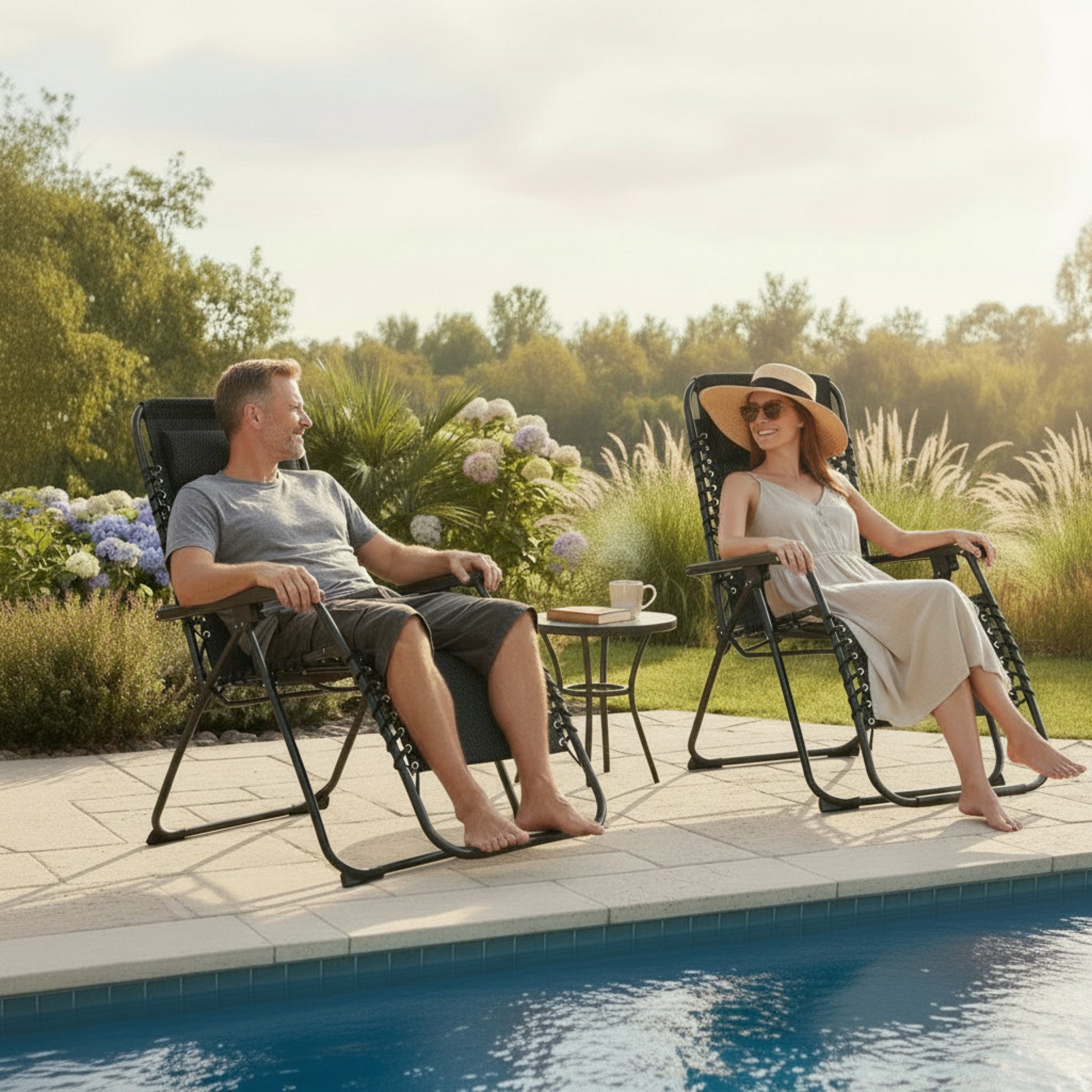 Relax Sessel mit Kopfkissen - 178 cm / anthrazit - Verstellbarer Garten Liegestuhl
