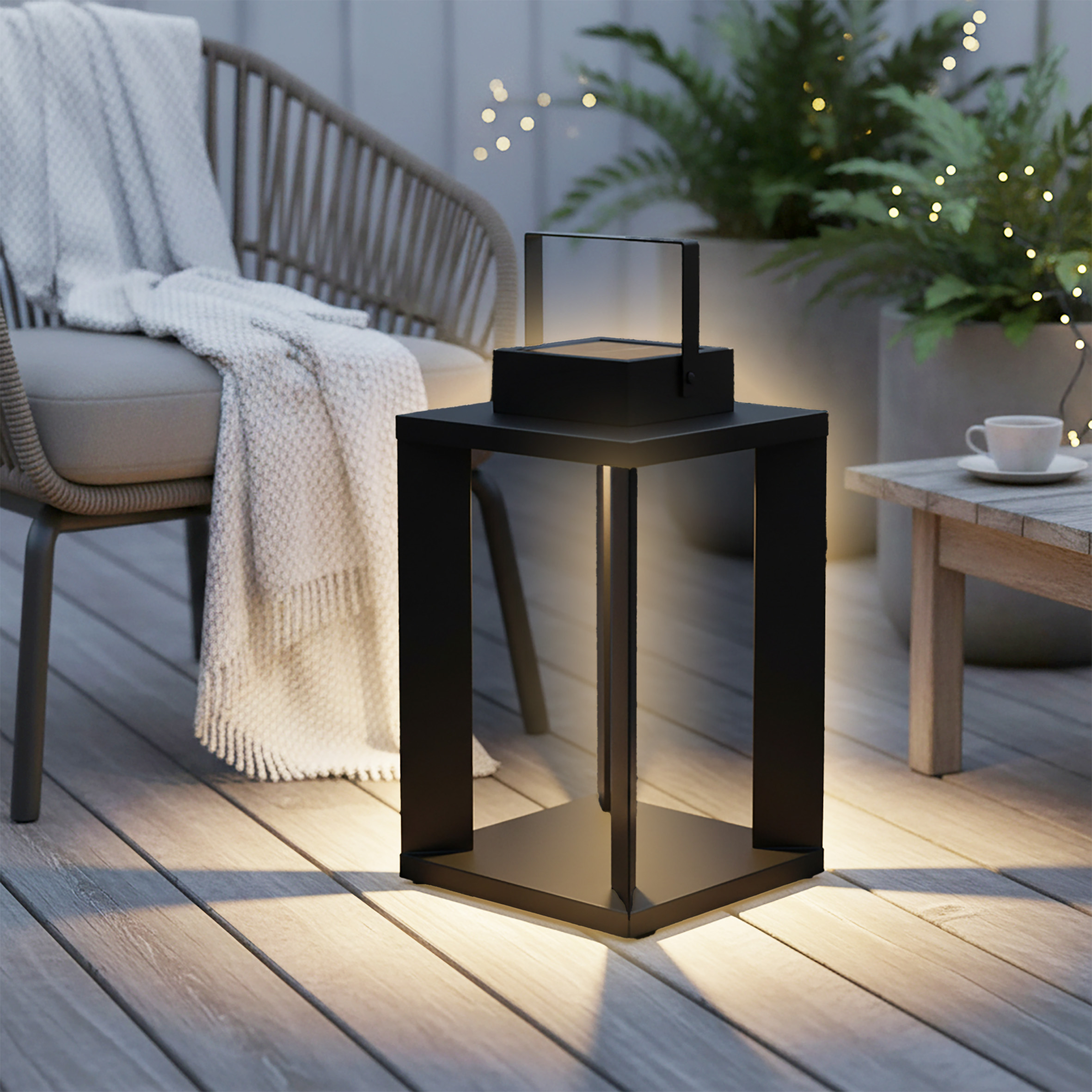 Metall Solar Laterne schwarz 25 LED warm weiß - 45 x 22 cm - Design Gartenleuchte solarbetrieben hochwertig massiv