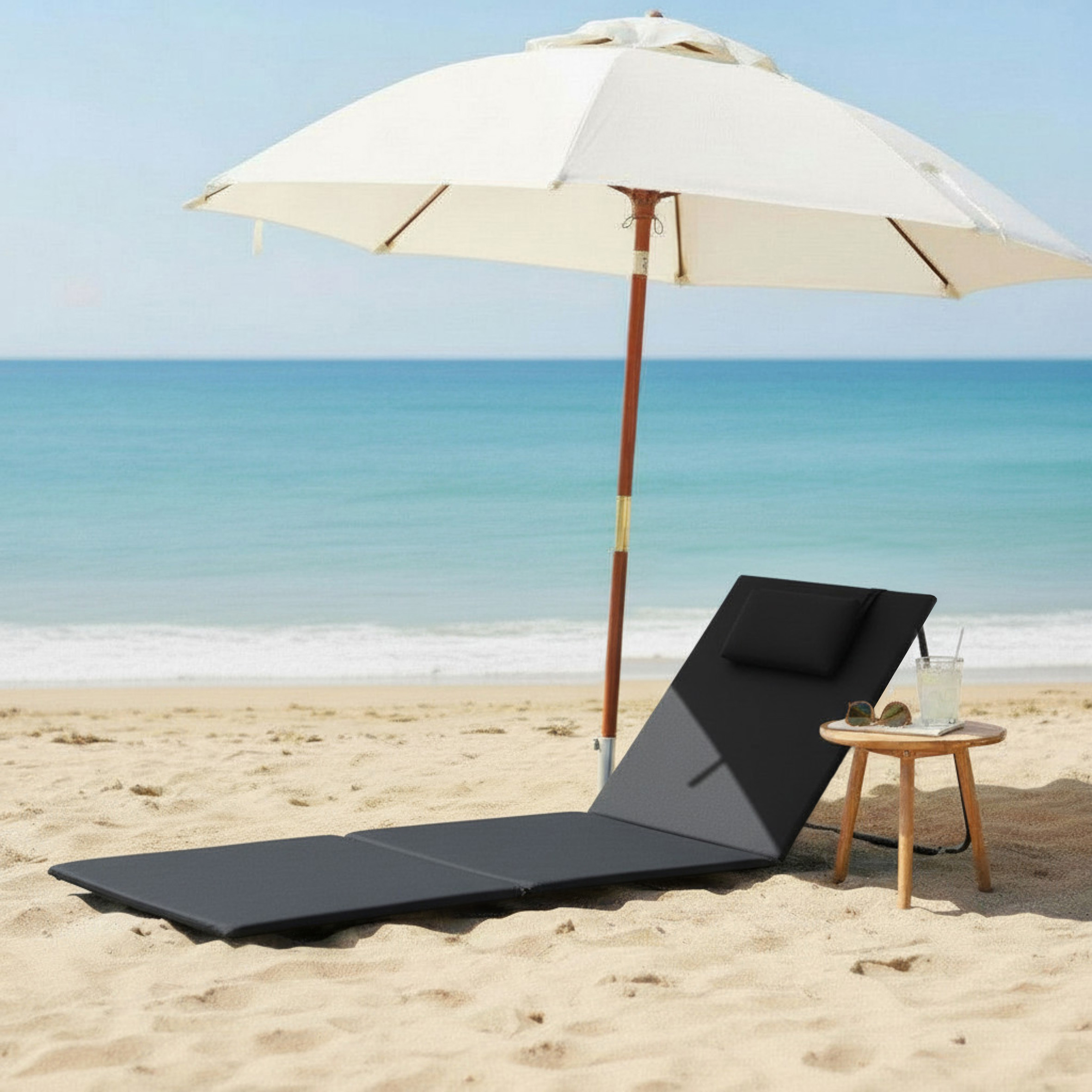 Strandmatte 2er Set klappbar mit verstellbarer Rückenlehne - dunkelgrau - Liegematte faltbar 145 x 48 cm mit Kopfkissen
