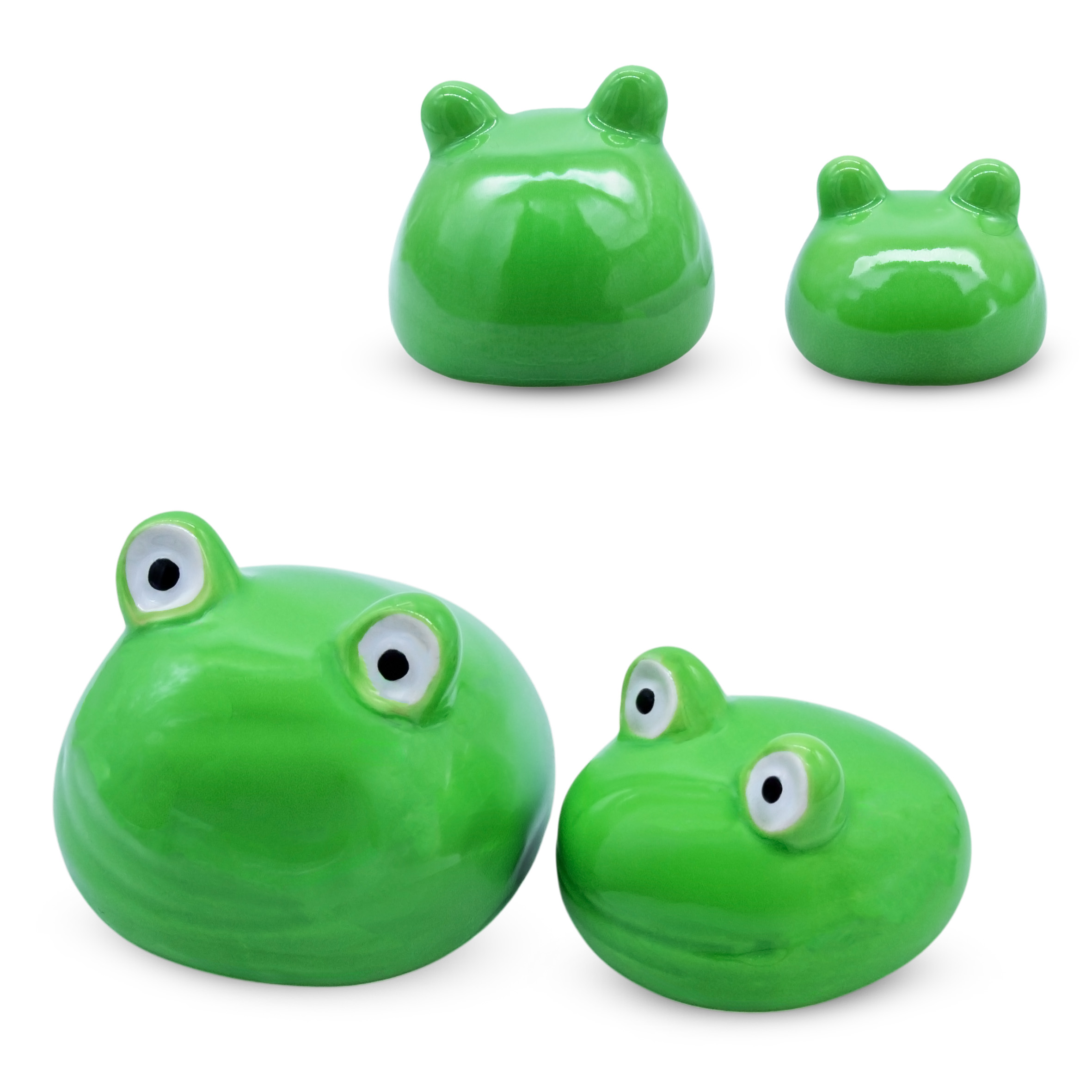 Porzellan Schwimmdeko Frosch Figur 8 + 6 cm - 2er Set - Feinkeramik Dekofigur schwimmend für den Gartenteich
