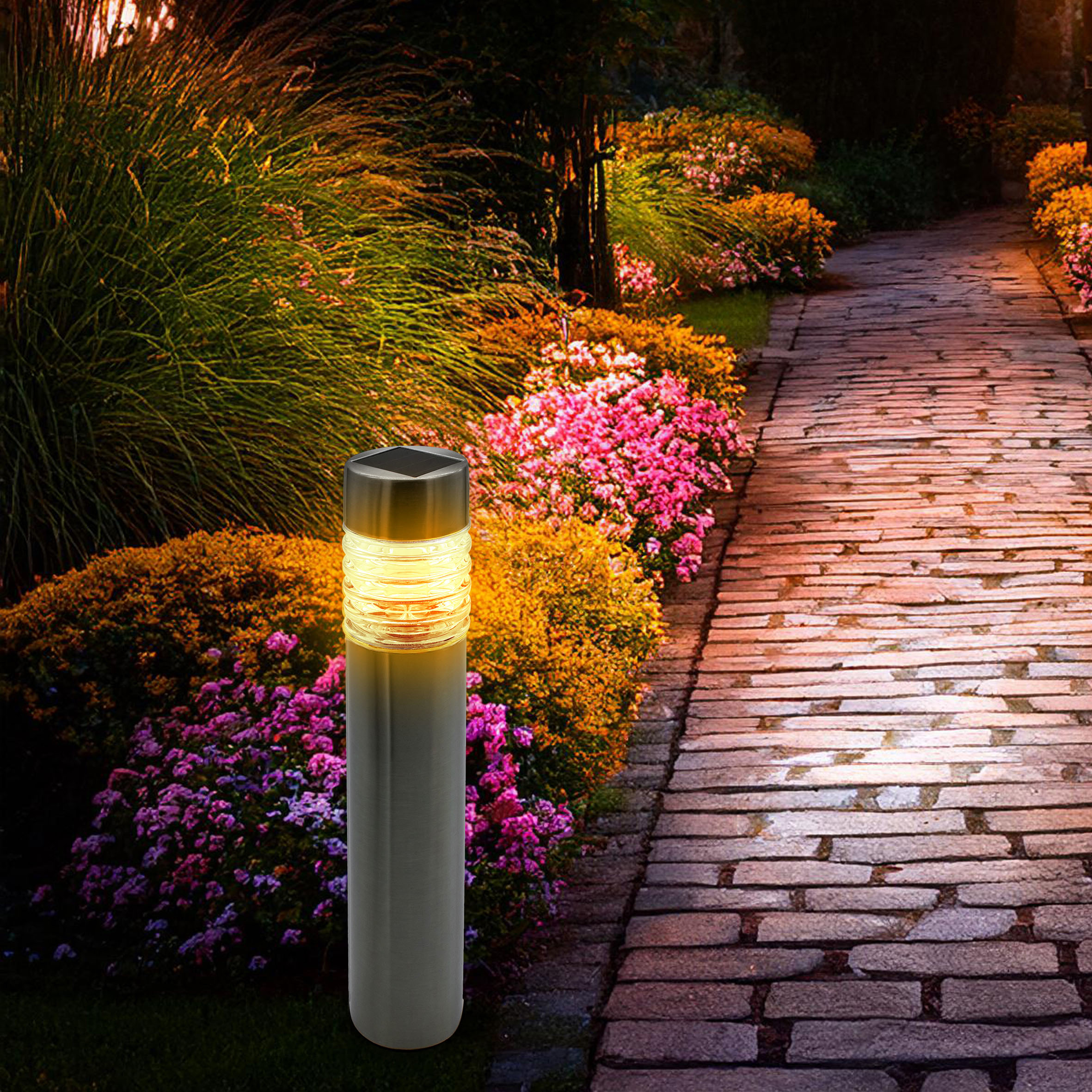 Edelstahl Solar Gehwegleuchte 42 x 8 cm - silber - Garten Wegeleuchte warm weiß