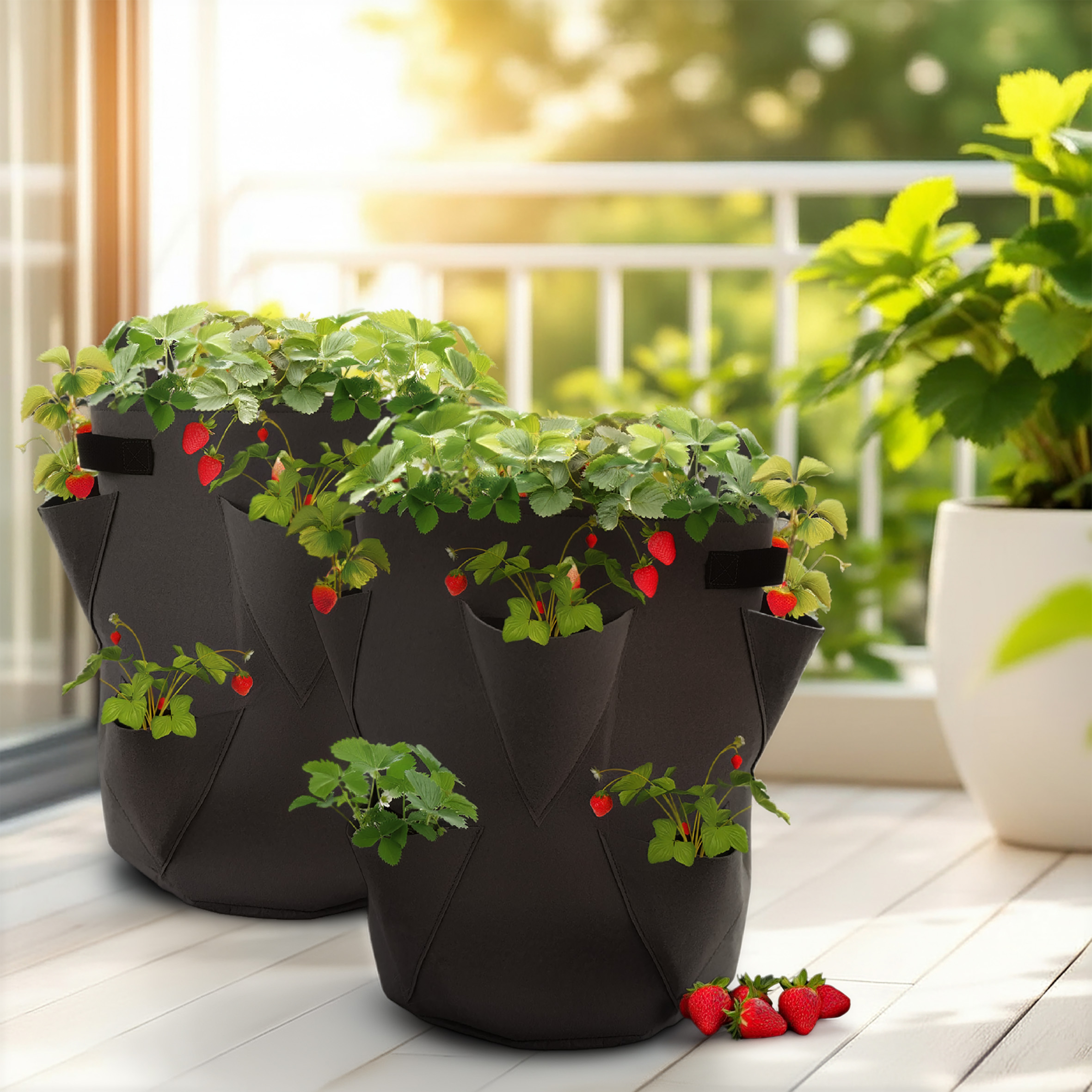 Erdbeer Pflanzsack 2er Set aus Filz - 45 x 35 cm - Pflanzbeutel für Erdbeeren und Klein-Gemüse