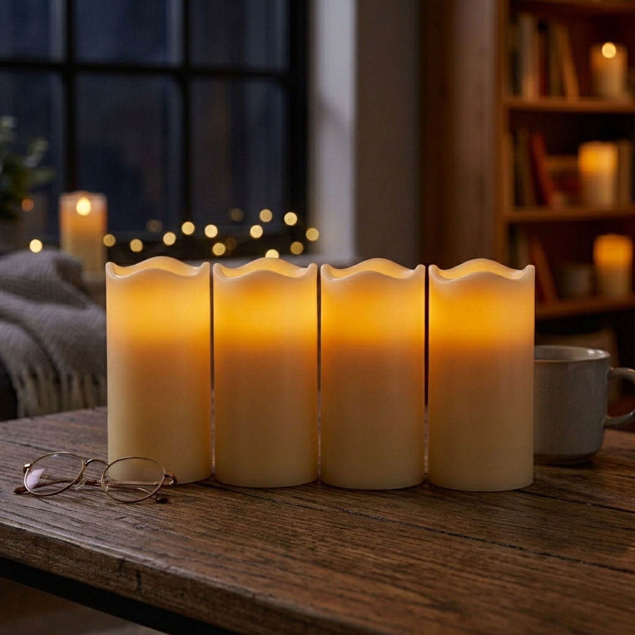 LED Wachs Stumpenkerze 4er Set creme mit Timer batteriebetrieben - 13 x 7 cm - Künstliche Kerze warm weiß mit Flacker Effekt für Innen