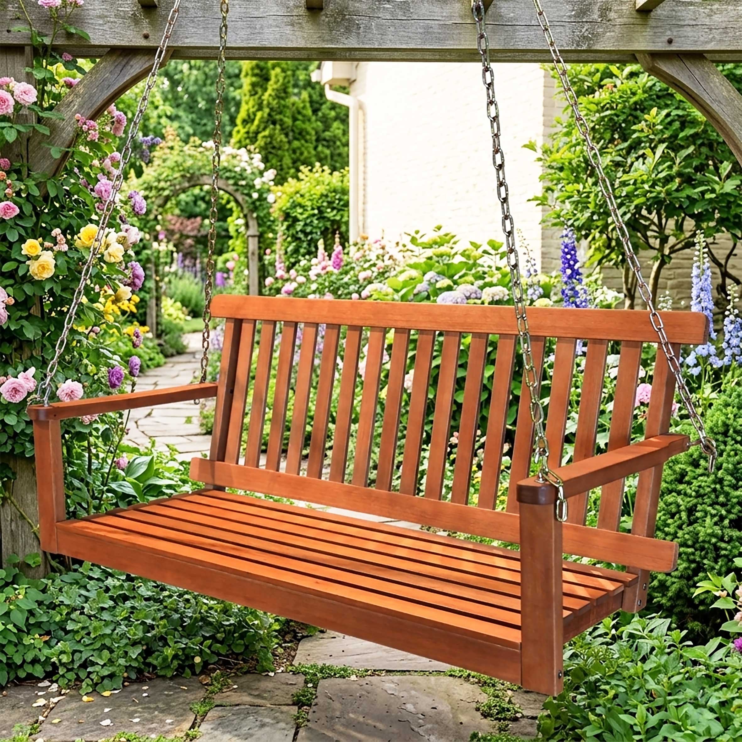 Eukalyptus Hängebankbank - 130 x 63 x 56 cm - Holz Garten Schaukelbank