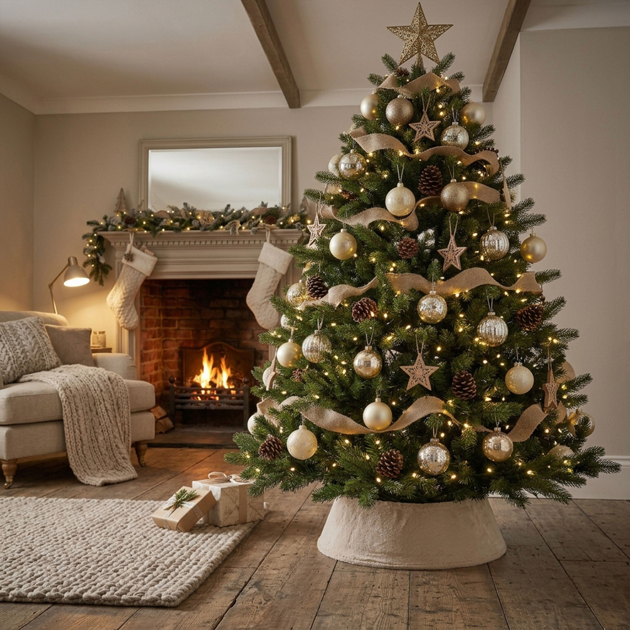 Weihnachtsbaumrock 56 x 25 cm aus Plüsch Stoff - beige - Christbaumständer Samt Abdeckung