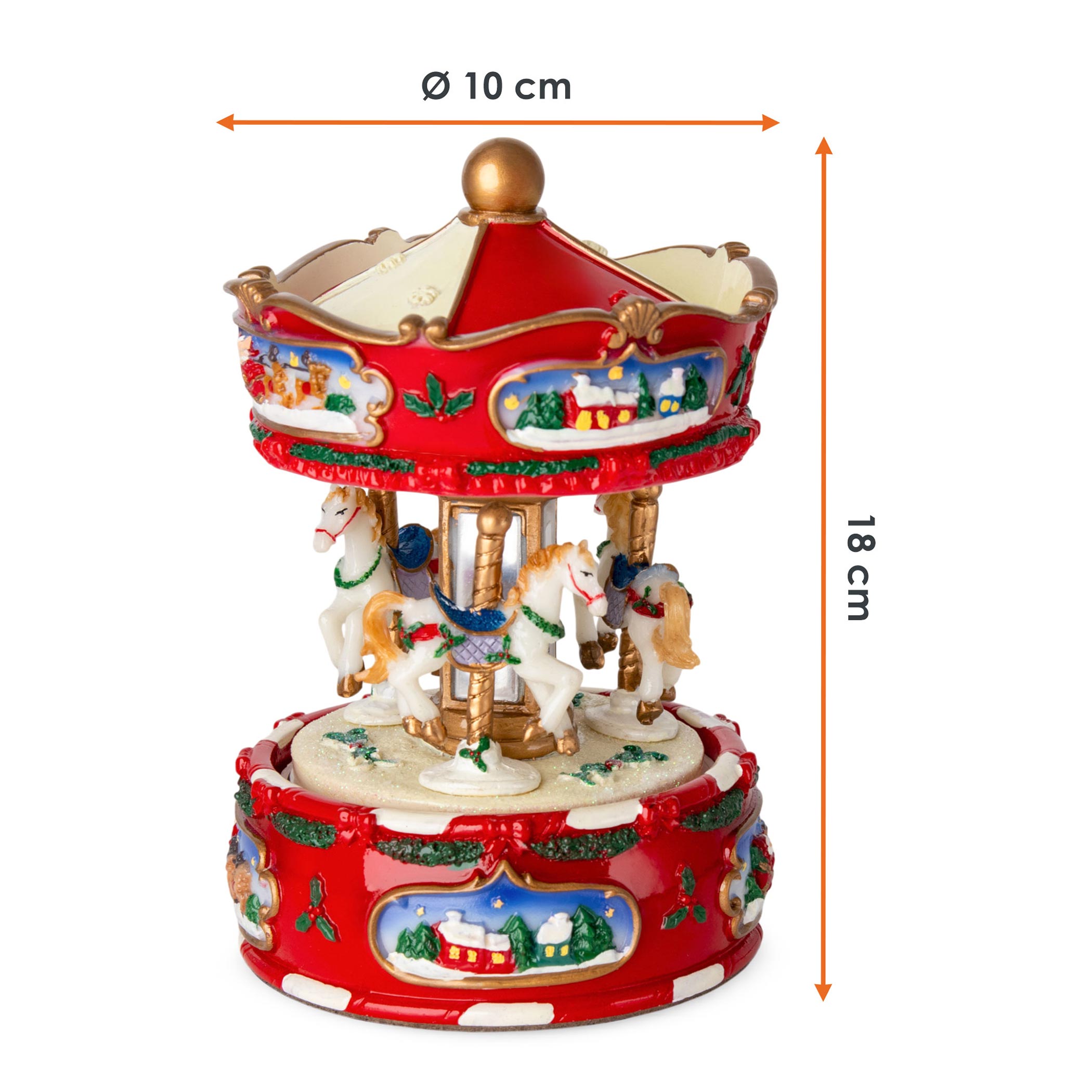 Retro Spieluhr Karussell "Jingle Bells" zum Aufziehen - 18 cm - Nostalgie Kinderkarussell drehend mit Musik