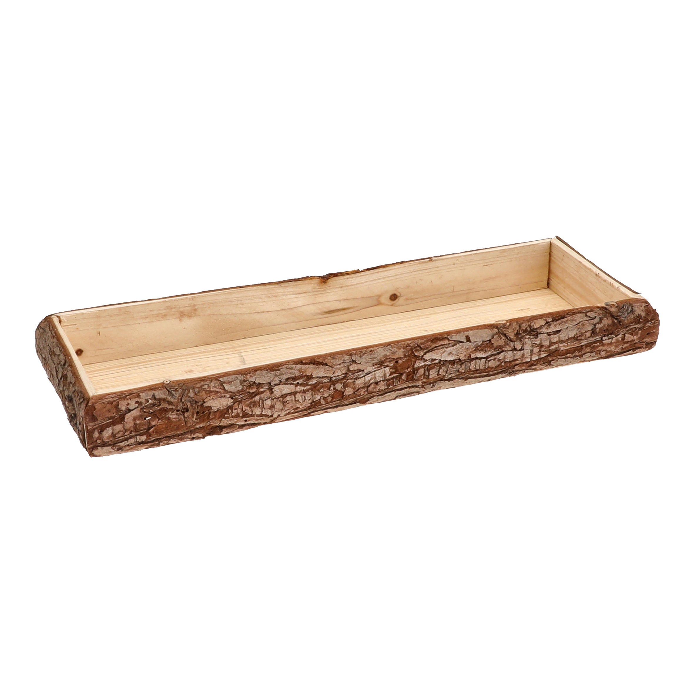 Holz Deko Tablett mit Rinde rechteckig klein - 38 x 11 cm - Kerzentablett natur mit Rand aus Baumrinde
