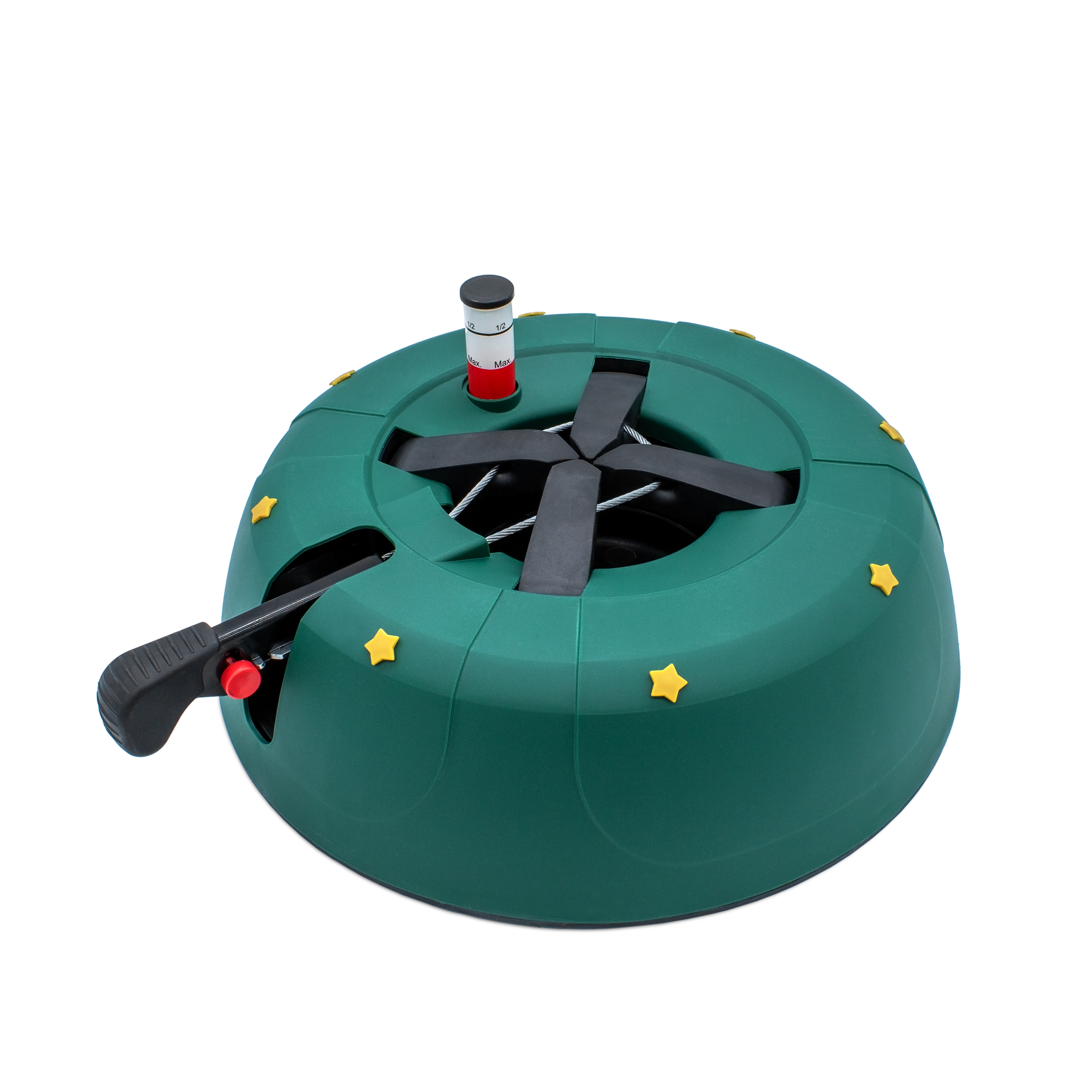 Christbaum Ständer grün mit Einseiltechnik und Fußhebel - 34 cm - Weihnachtsbaumständer mit Wassertank für Bäume bis 2,5 m