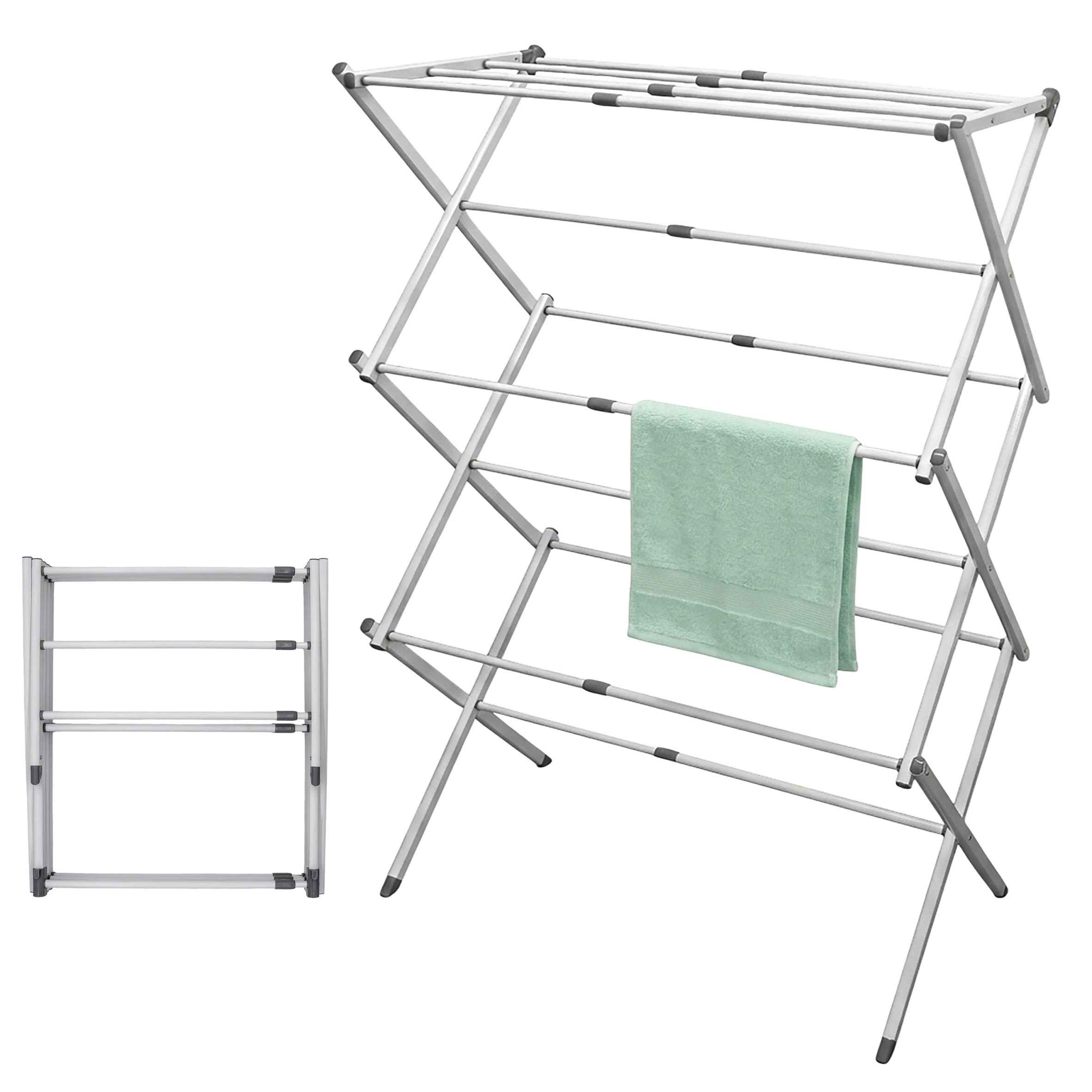 Teleskop Wäscheständer weiß bis zu 7,5m Trockenlänge - 104 x 43-75 cm