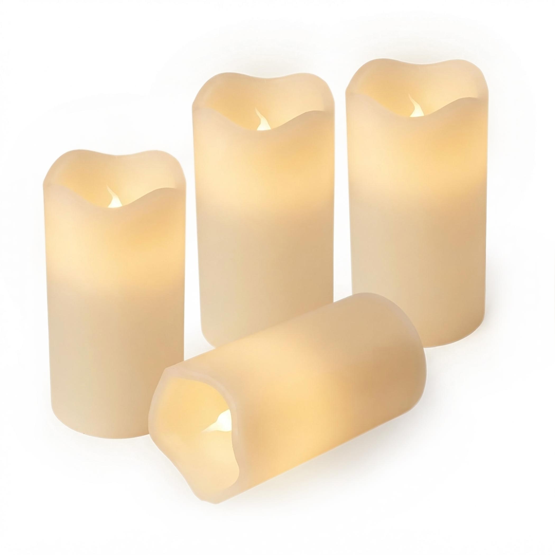 LED Wachs Stumpenkerze 4er Set creme mit Timer batteriebetrieben - 13 x 7 cm - Künstliche Kerze warm weiß mit Flacker Effekt für Innen