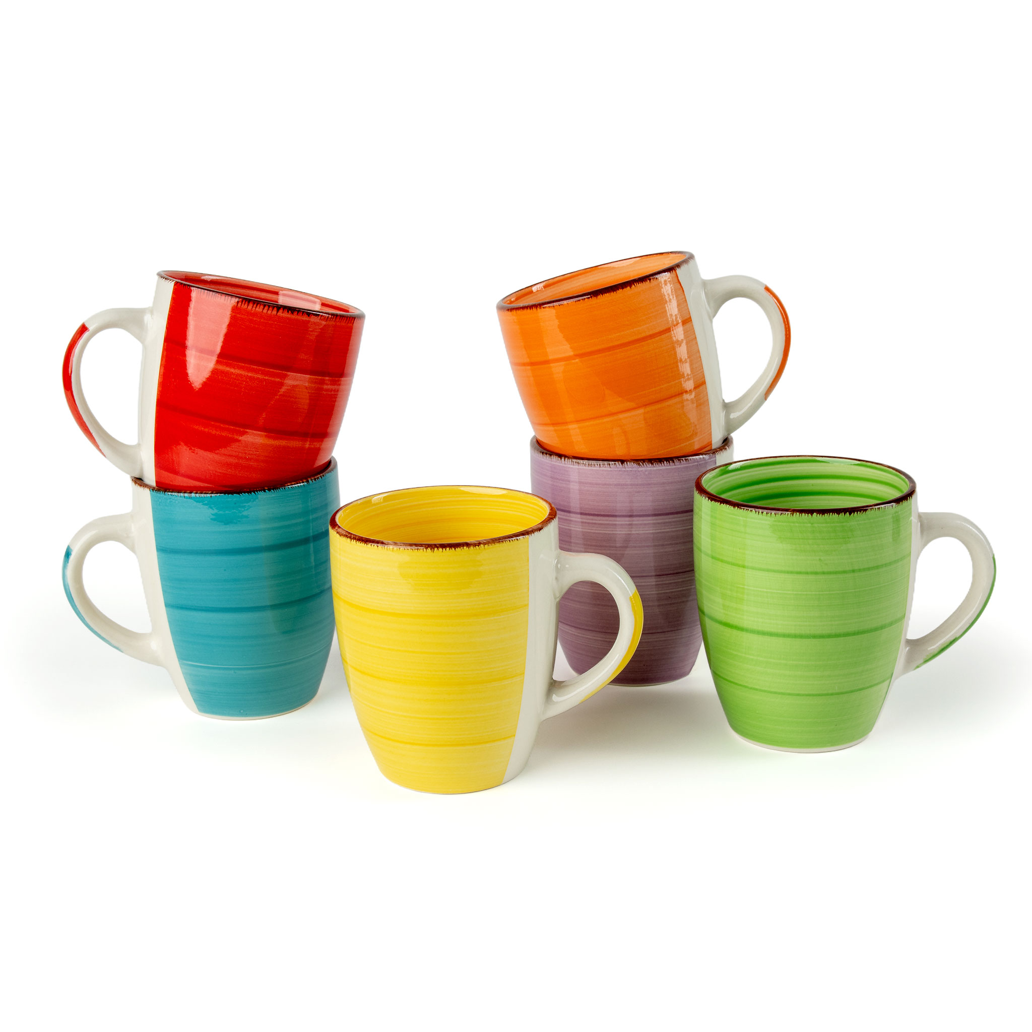 Porzellan Kaffeebecher 6er Set - braun oder bunt - Kaffee und Tee Tassen für ca. 340 ml